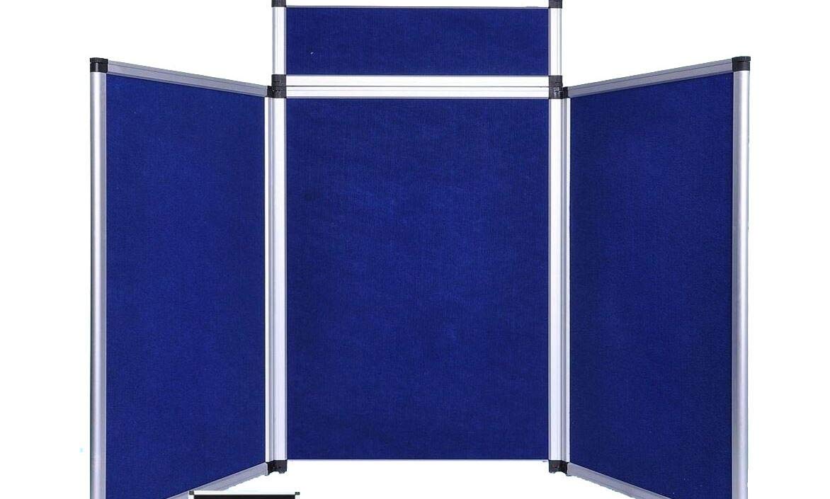 6ft 3+1 Hook and Loop Blue Panel Trade Show Display Stand - Portable Folding Tabletop Presentation Booth for Exhibitions, Conventions & Business Events
