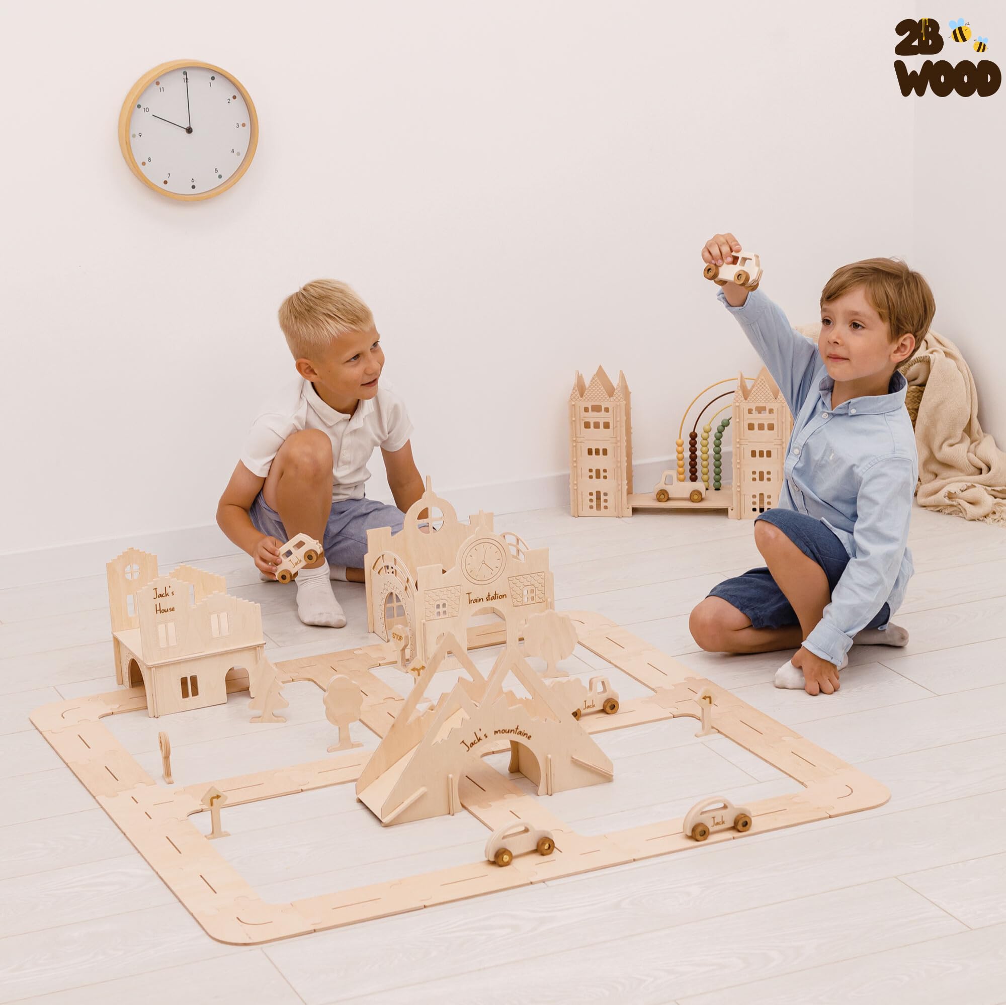 Personalized Wooden Car Track Toy for Toddlers & Kids - Extra Large Educational Race Track Set for Boys - Wooden Toys for Learning & Play - Perfect for Indoor Playrooms & Birthday Gifts - Great Christmas Present for Boys 3-6 Years Old