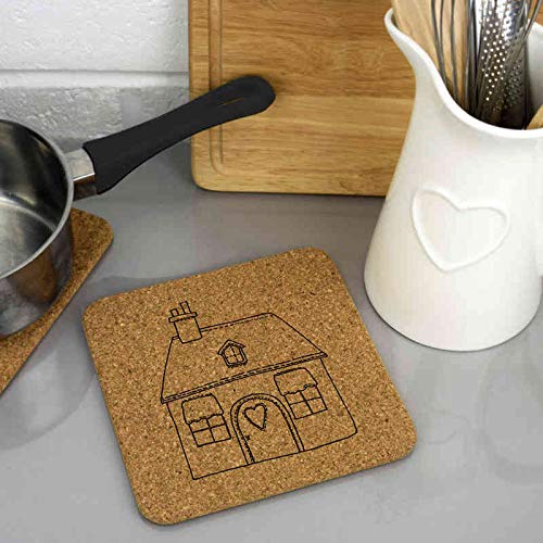Azeeda 'Cute Patchwork House' Square Cork Trivet - Heat Resistant Pot Stand for Kitchen, Hot Pads for Countertops, Coasters for Dining Table (TR00010544)