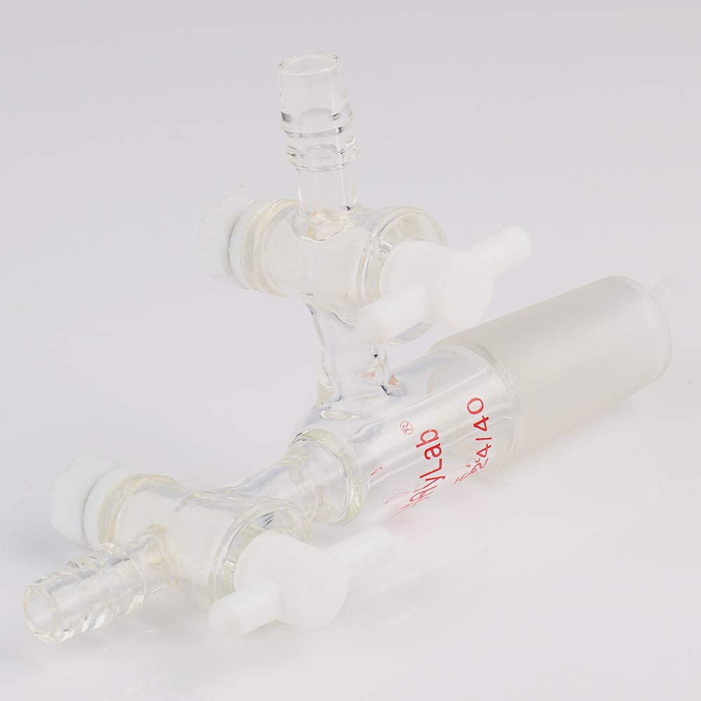 Stonylab Glass Vacuum Transfer Adapter - Borosilicate 3.3 Glass with PTFE Stopcocks & 24/40 Inner Joint for Chemistry Lab, Distillation, and Essential Oil Extraction