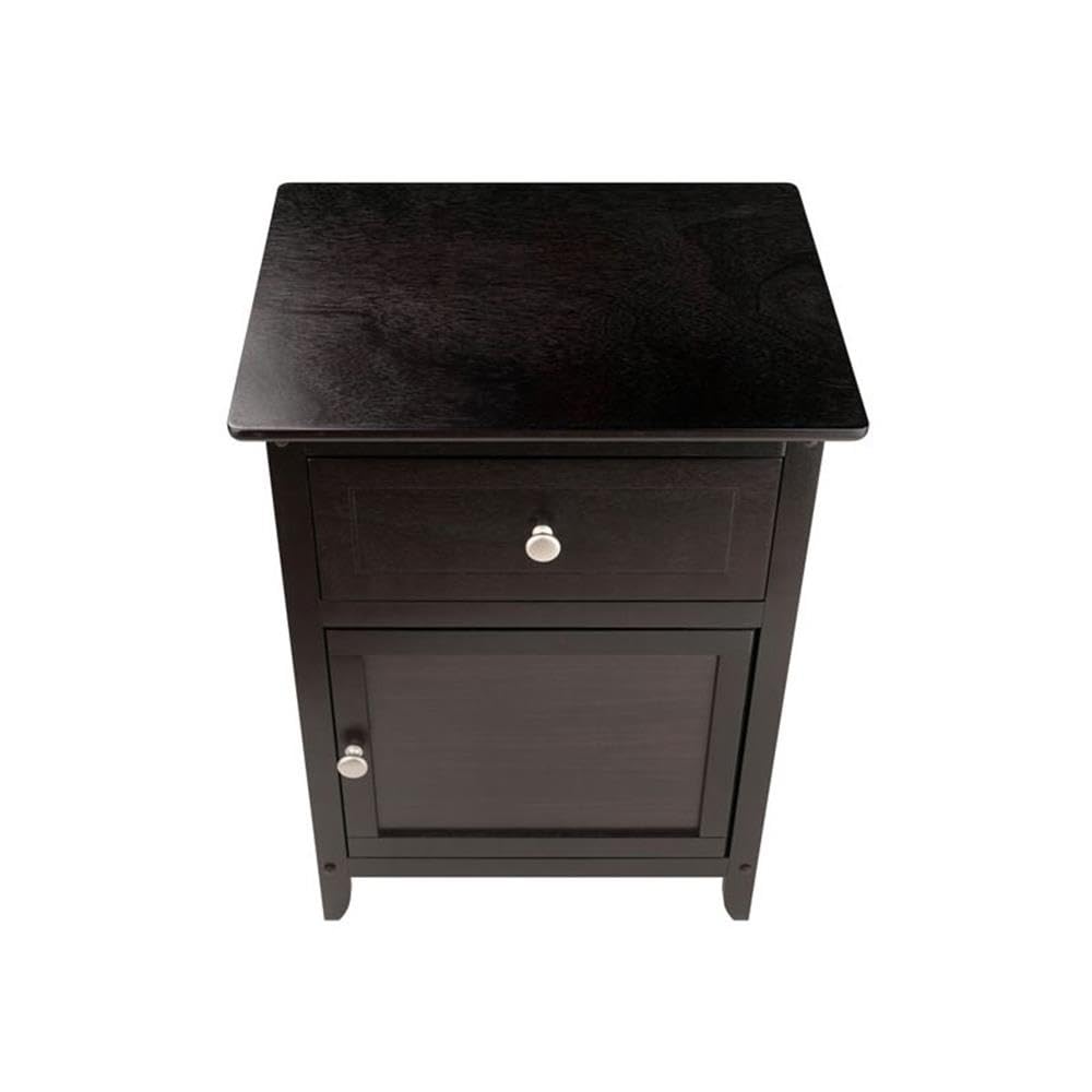 Pemberly Row Modern 1-Drawer Wooden End Table Nightstand with Cabinet in Espresso - Stylish Bedside Table for Small Spaces, Living Room Accent, or Apartment Decor
