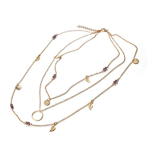 Fashionable Women's Multi-Layer Beaded Geometric Necklace - Gold Alloy Round Pendant Statement Jewelry for Casual Wear, Office & Evening Outfits | One Size JK48
