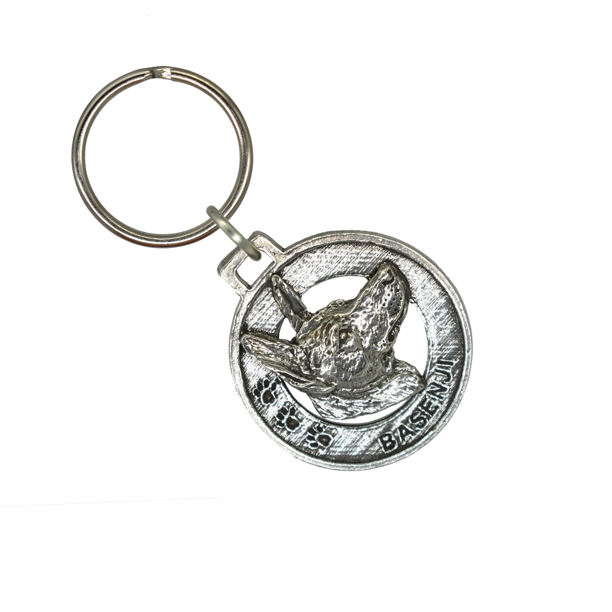 Handmade Pewter Basenji Dog Keychain - Barkless Dog Pet Tag, Metal Key Ring & Fob - USA Made - Perfect Gift for Dog Lovers (D018KC, 1.5 Inch) | Great for Keys, Backpacks & Pet Accessories