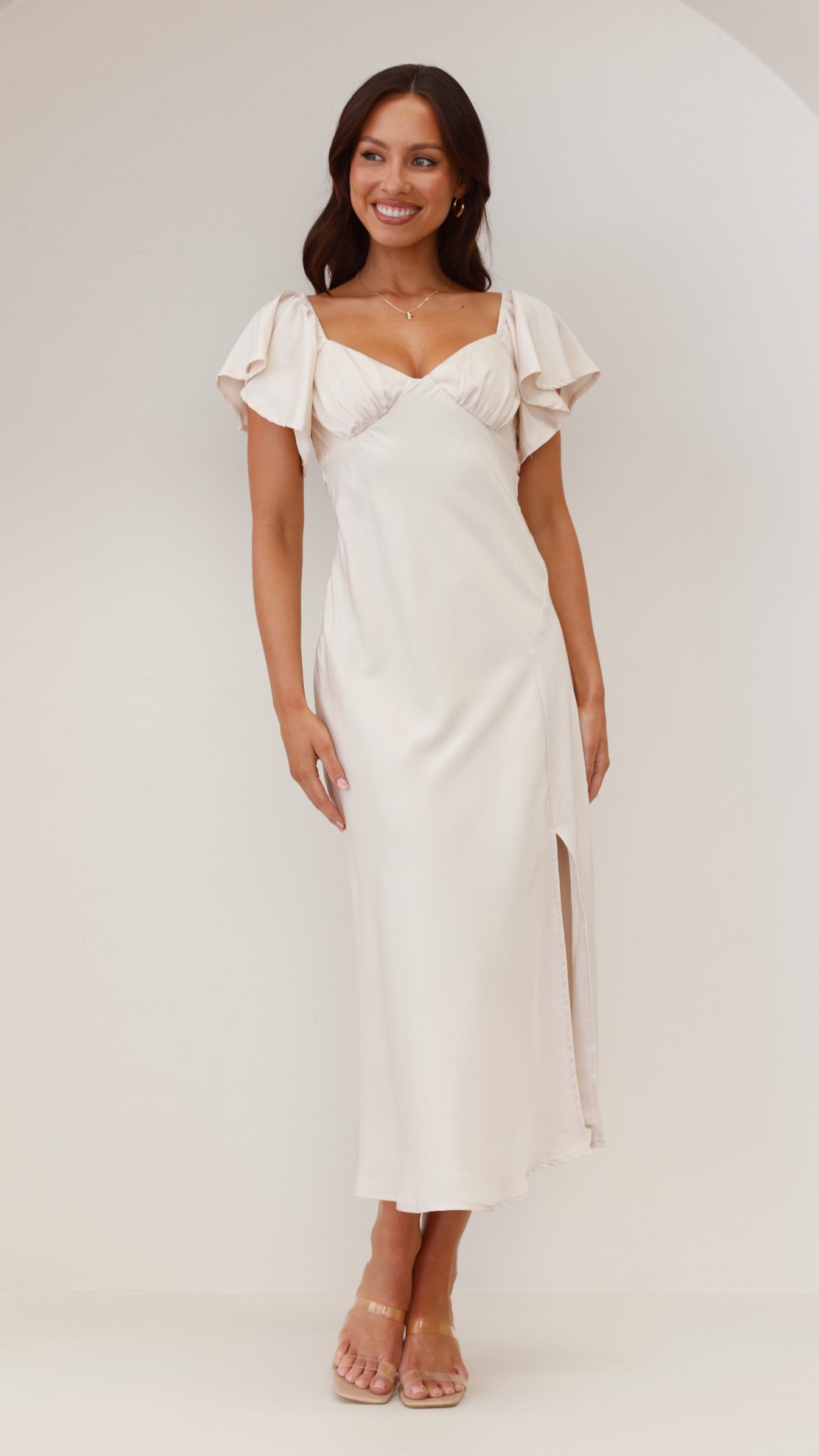 Louisa Midi Dress Ivory - Elegant Flowy Summer Dress for Women | Perfect for Beach Vacations, Weddings & Date Nights