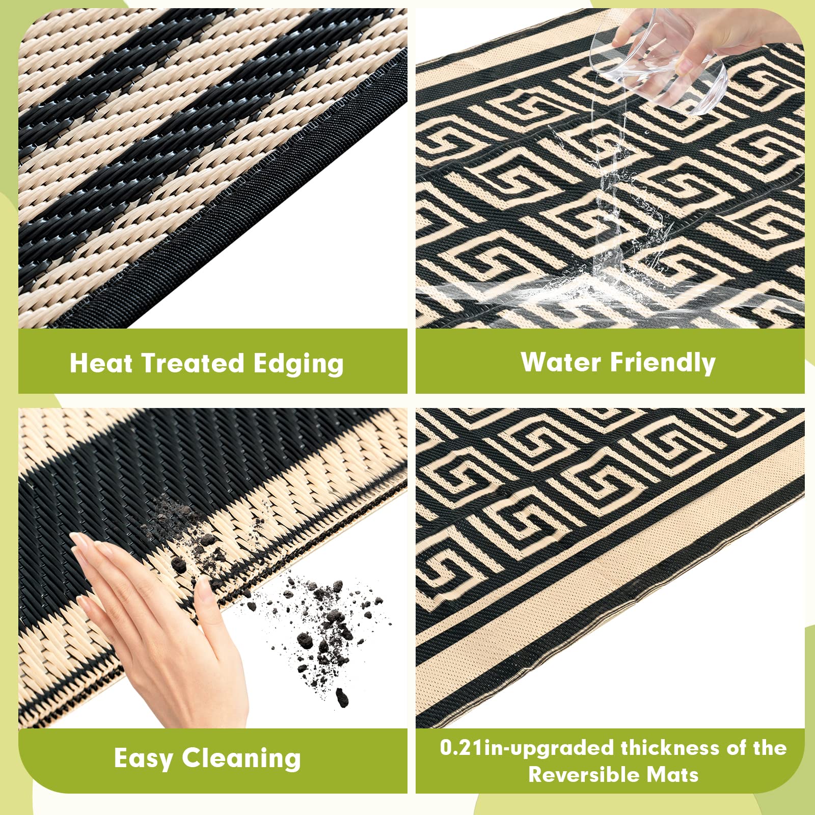 5' x 8' Waterproof Reversible Outdoor Rug - Durable Plastic Straw Patio Mat for Camping, RV, Picnic, Beach, Deck & Backyard | All-Weather Design for Patio Furniture, Porch, Balcony & Outdoor Entertaining