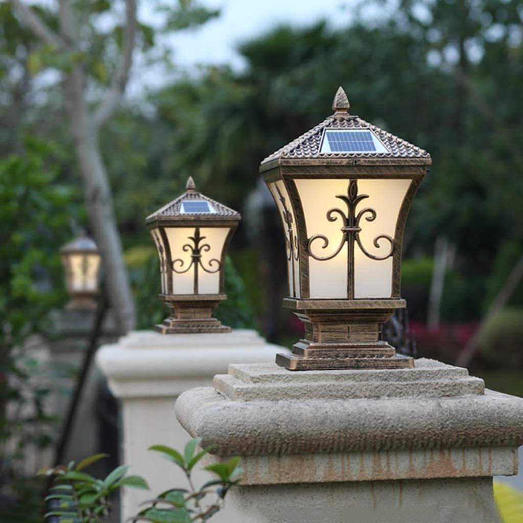 Solar Powered Outdoor Column Lights - Waterproof Garden Post Lanterns for Villa, Home & Doorway (Bronze/Black) - Perfect for Pathway, Driveway & Landscape Lighting