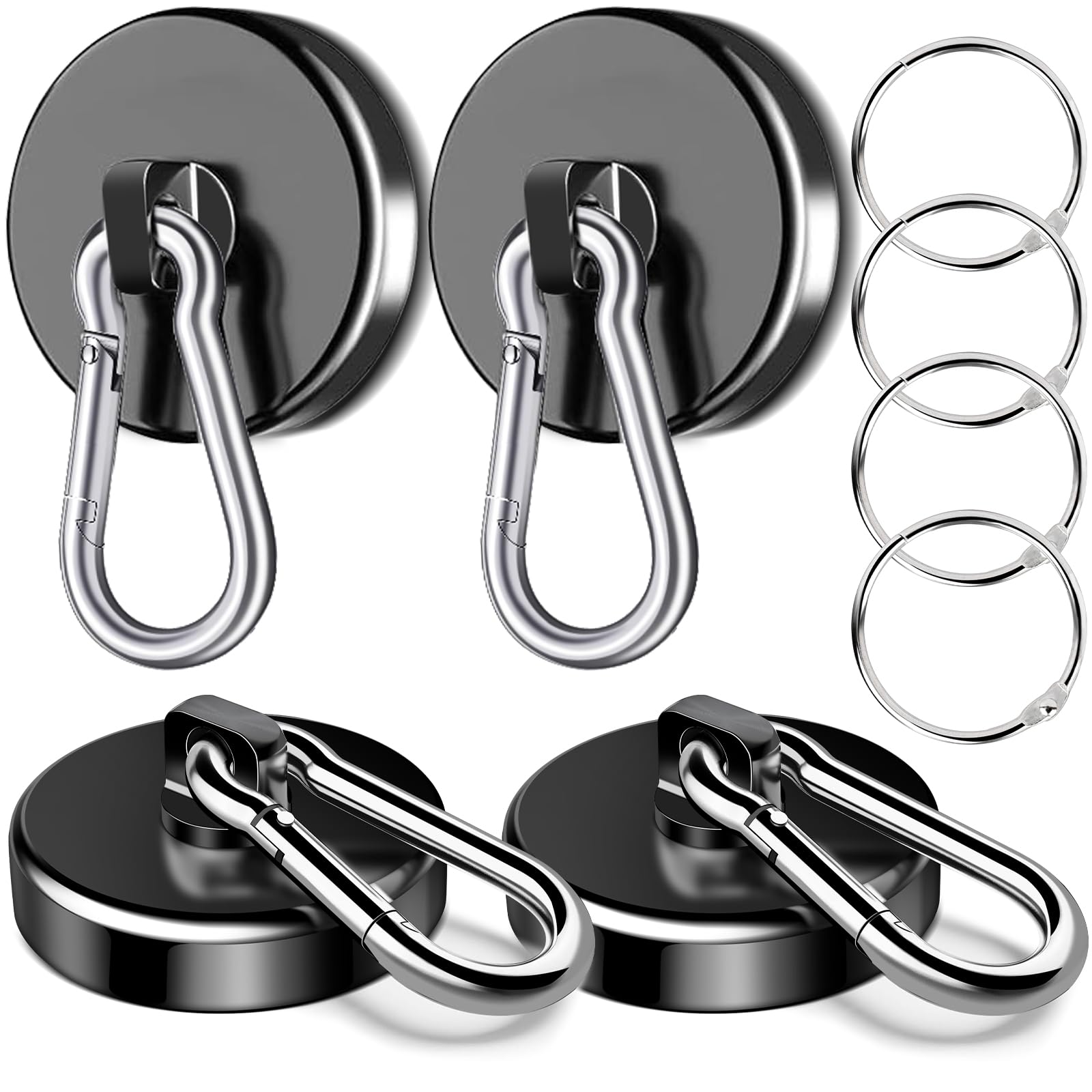 Super Strong Magnetic Hooks 150Lbs Heavy Duty - 4 Pack Neodymium Magnet Hangers with Swivel Carabiner for Cruise, Toolbox, Grill, Cabin - Perfect for Hanging Kitchen Utensils, Tools, Decor & Outdoor Gear