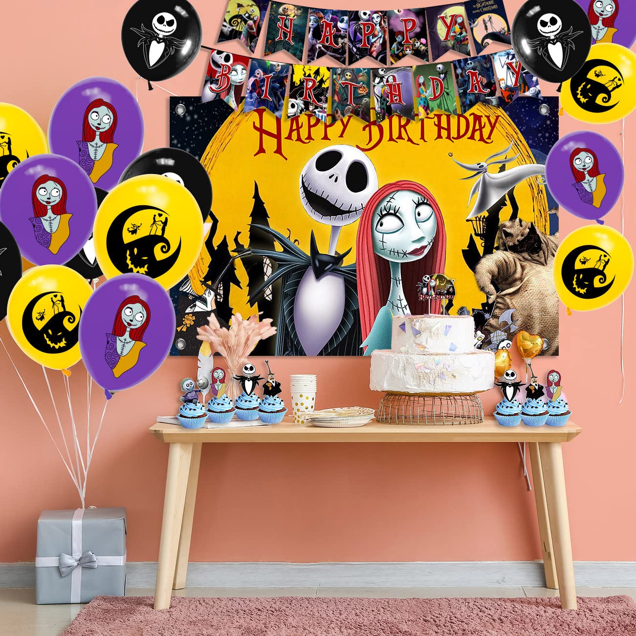 5×3ft Christmas Halloween Birthday Party Decorations Set - Happy Birthday Banners, Balloons, Backdrop, Cake & Cupcake Toppers - Perfect for Indoor/Outdoor Parties, Baby Showers & Holiday Celebrations