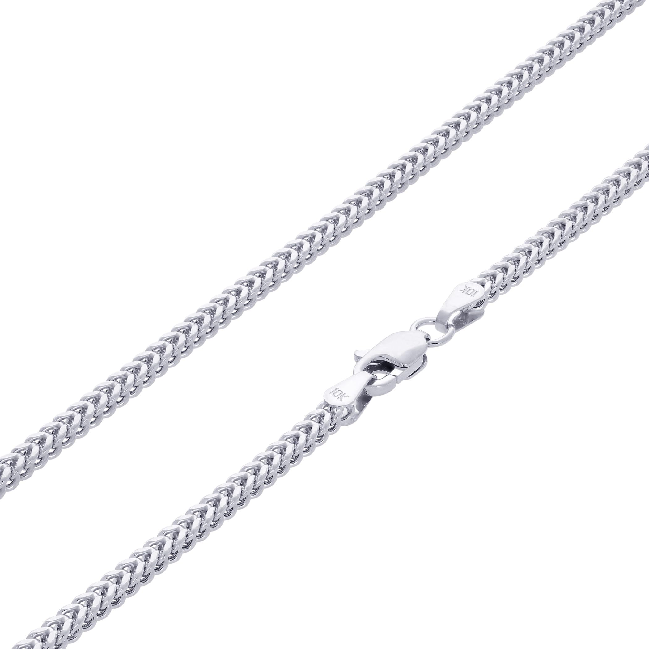 10k Real White Gold Franco Chain Necklace for Men & Women - 2mm Box & Wheat Link Italian Jewelry (16