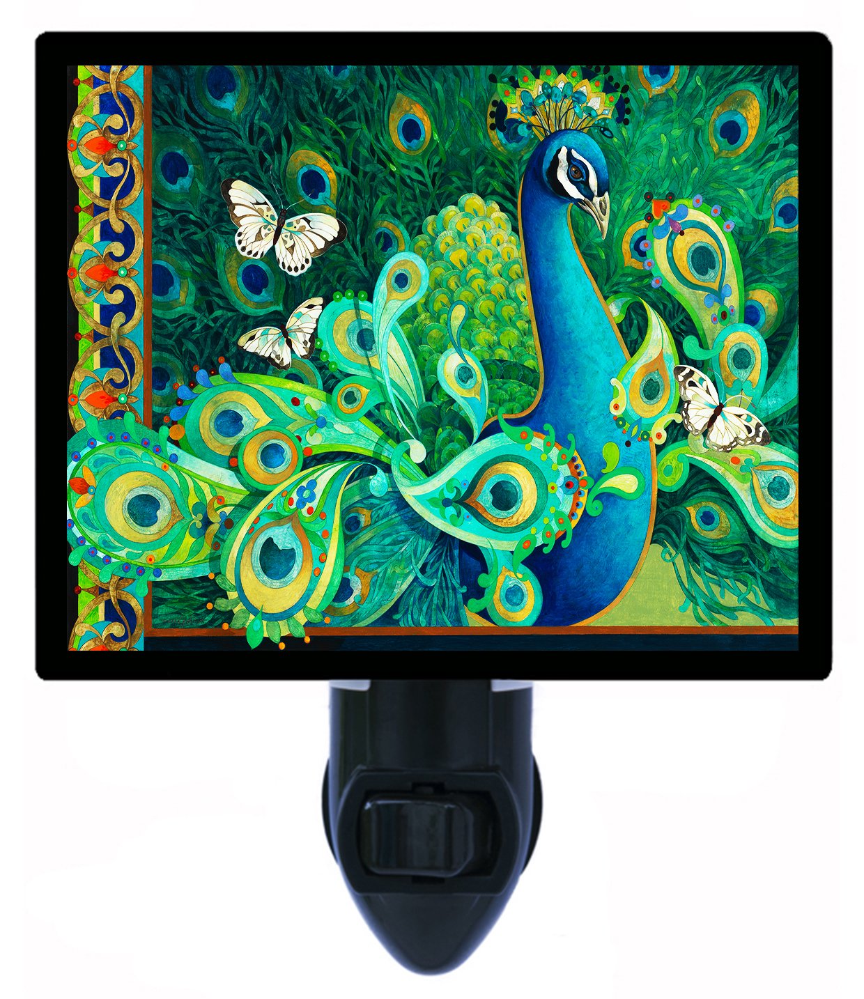 Paisley Peacock Night Light - Colorful Green LED Bird Night Light for Kids Room, Nursery, Bedroom & Home Decor