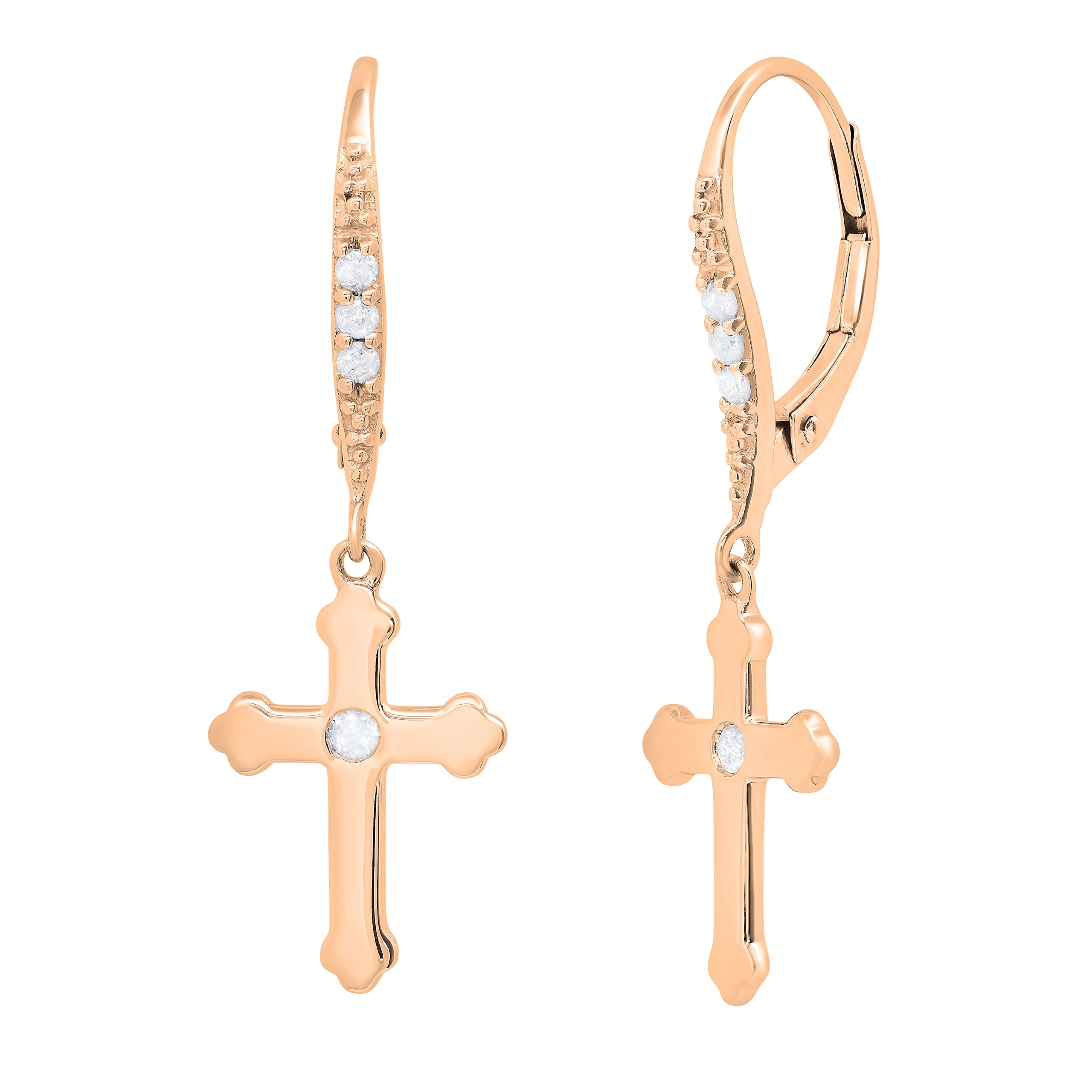 Dazzlingrock Collection Round Gemstone & Diamond Cross Drop Lever Back Earrings for Men & Women - Solid Gold Unisex Jewelry for Everyday Wear, Gifts & Special Occasions