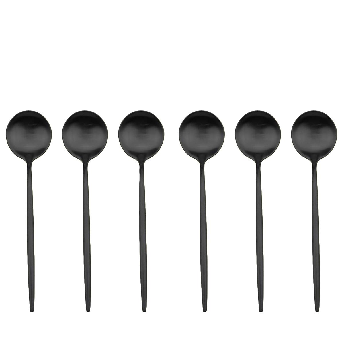 Premium Matte Black Flatware Set - 6-Piece Modern 18/10 Stainless Steel Cutlery (Dessert & Salad Spoons, 7.2