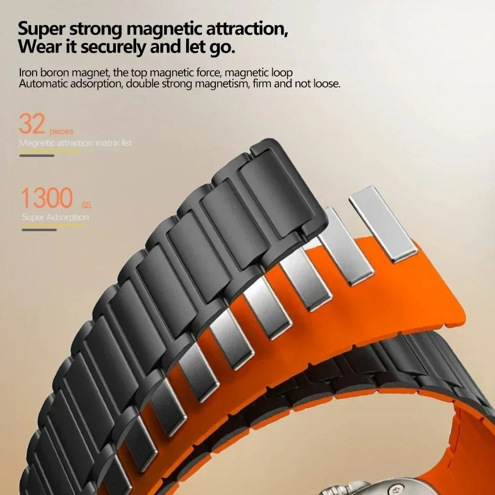 Silicone Magnetic Loop Band for Apple Watch - Black & Orange - Comfortable & Adjustable Strap for Workouts, Running & Everyday Use