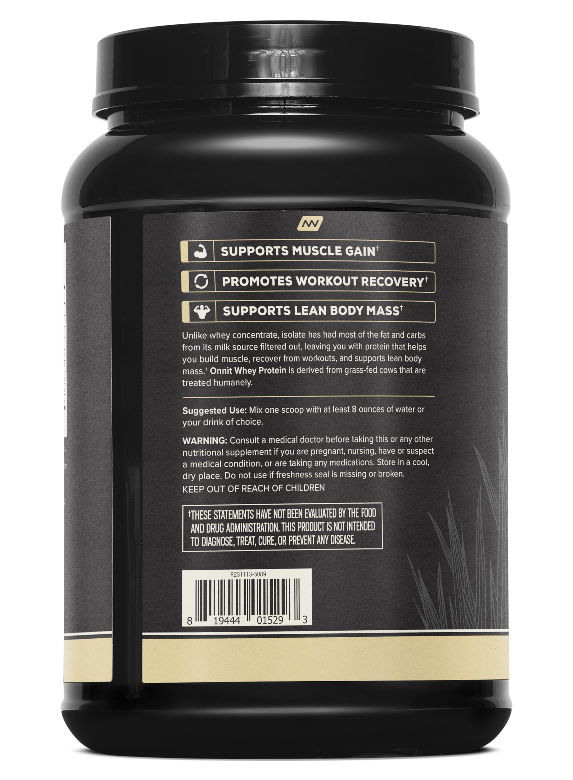 ONNIT Grass Fed Whey Isolate Protein Powder - Vanilla Flavor | 30.7 oz (30 Servings) | Whey Protein Supplement for Muscle Gain & Workout Recovery | Ideal for Post-Workout Shakes, Smoothies & Fitness Nutrition