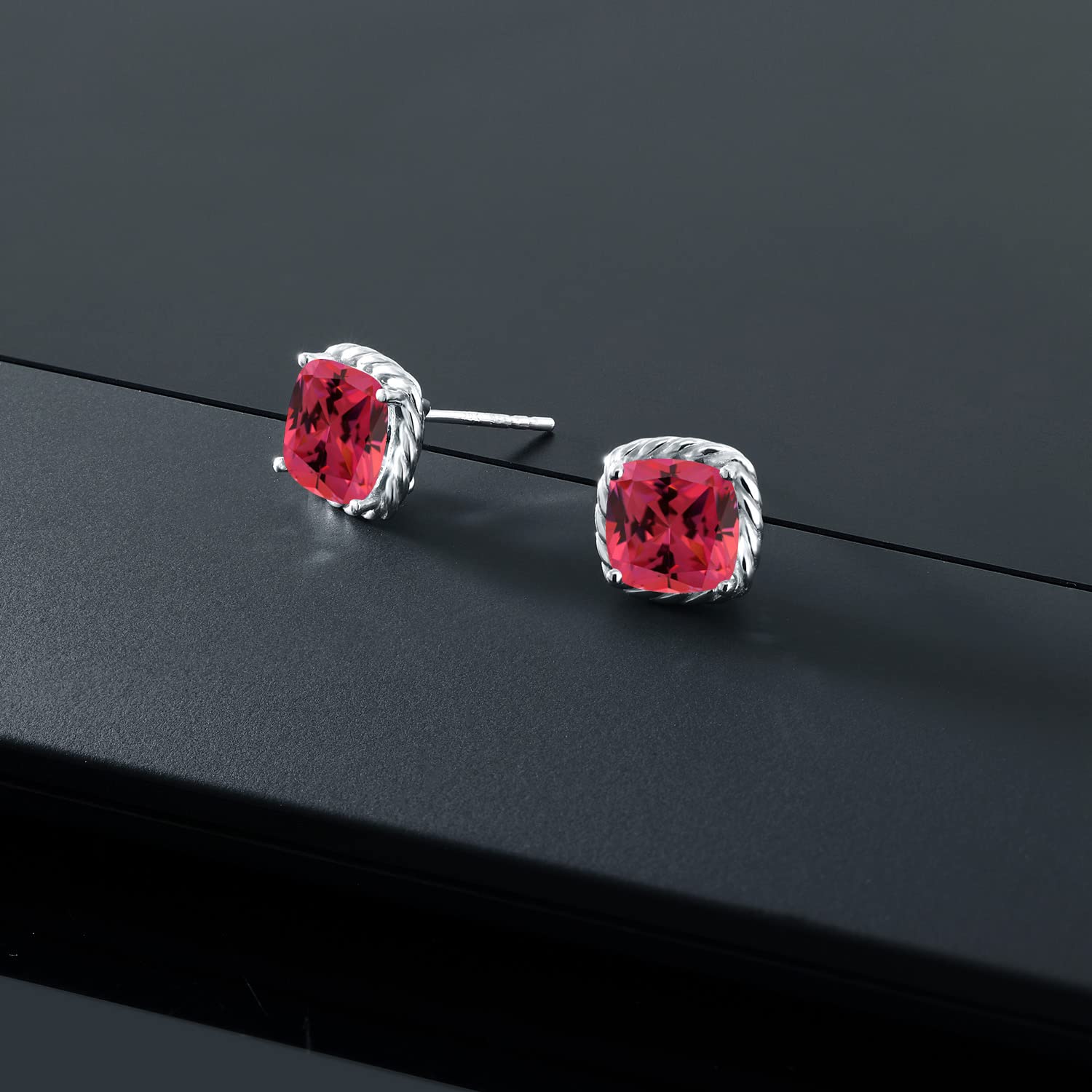 10K White Gold 7MM Cushion Cut Birthstone Stud Earrings for Women & Men | Genuine Gemstone Jewelry | Perfect Gift for Mom, Wife, Her | Anniversary, Birthday, Mother's Day Present