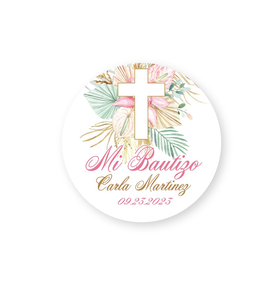Personalized Baptism Stickers - 40ct Custom Mi Bautizo Labels for Favors, Invitations & Decorations - Religious Celebration Party Supplies for Christening, First Communion & Baby Shower Gifts