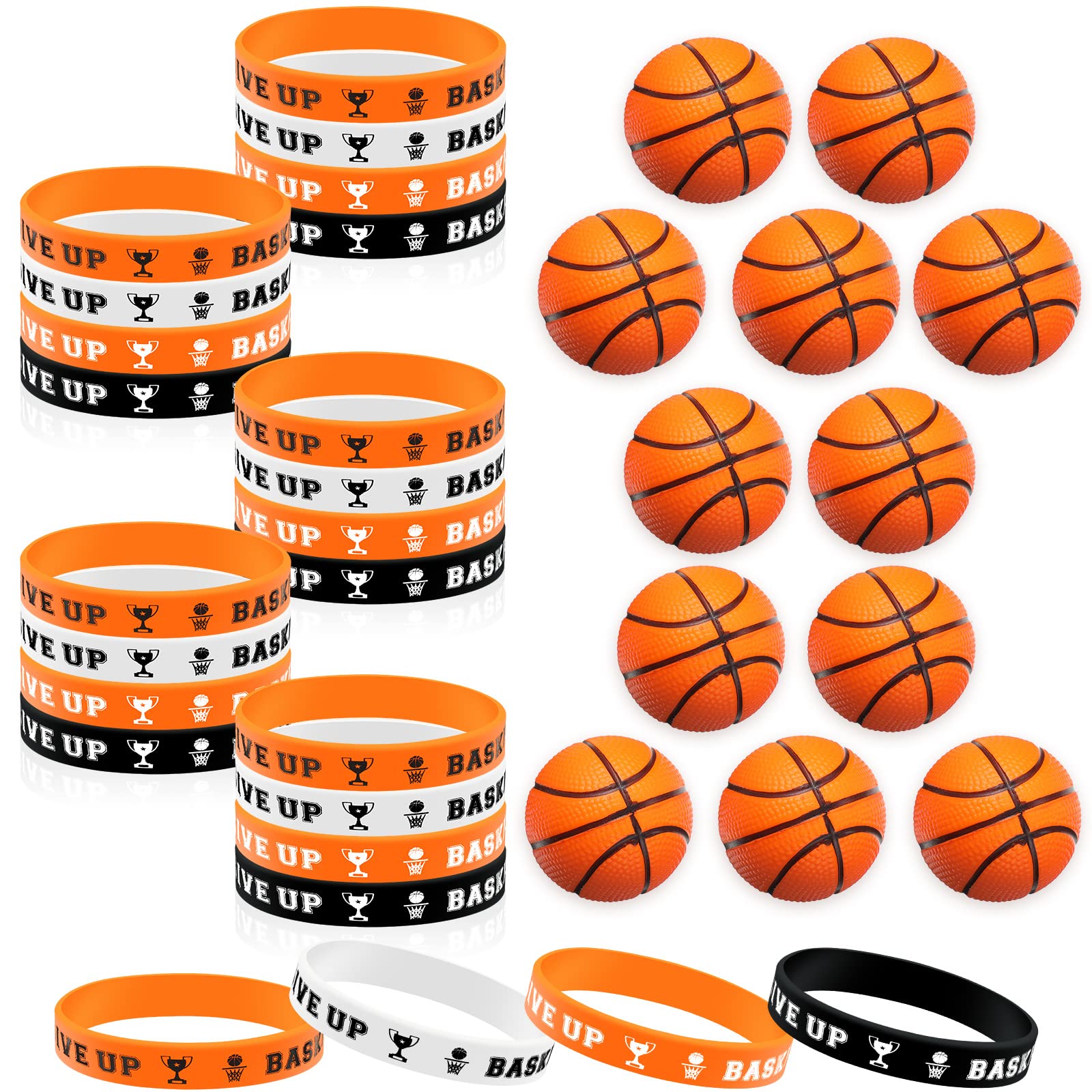 36 Pcs Basketball Party Favors Set - 12 Mini Foam Basketballs & 24 Motivational Silicone Wristbands - Basketball Themed Decorations for Teens - Perfect for Birthday Parties, Team Celebrations & Sports Events