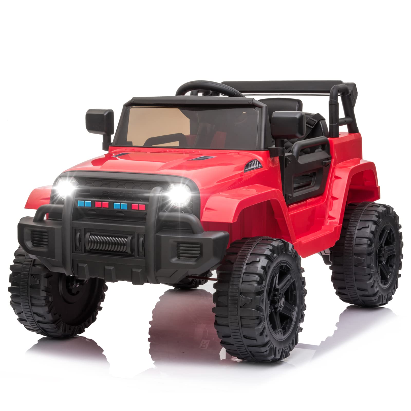 **12V Kids Electric Ride-On Truck with 2.4G Remote Control – 3 Speeds, Spring Suspension, LED Lights, Horn & Music Player – Safe for Ages 3-5 (Red) – Perfect for Outdoor Play, Birthday Gifts & Family Fun**