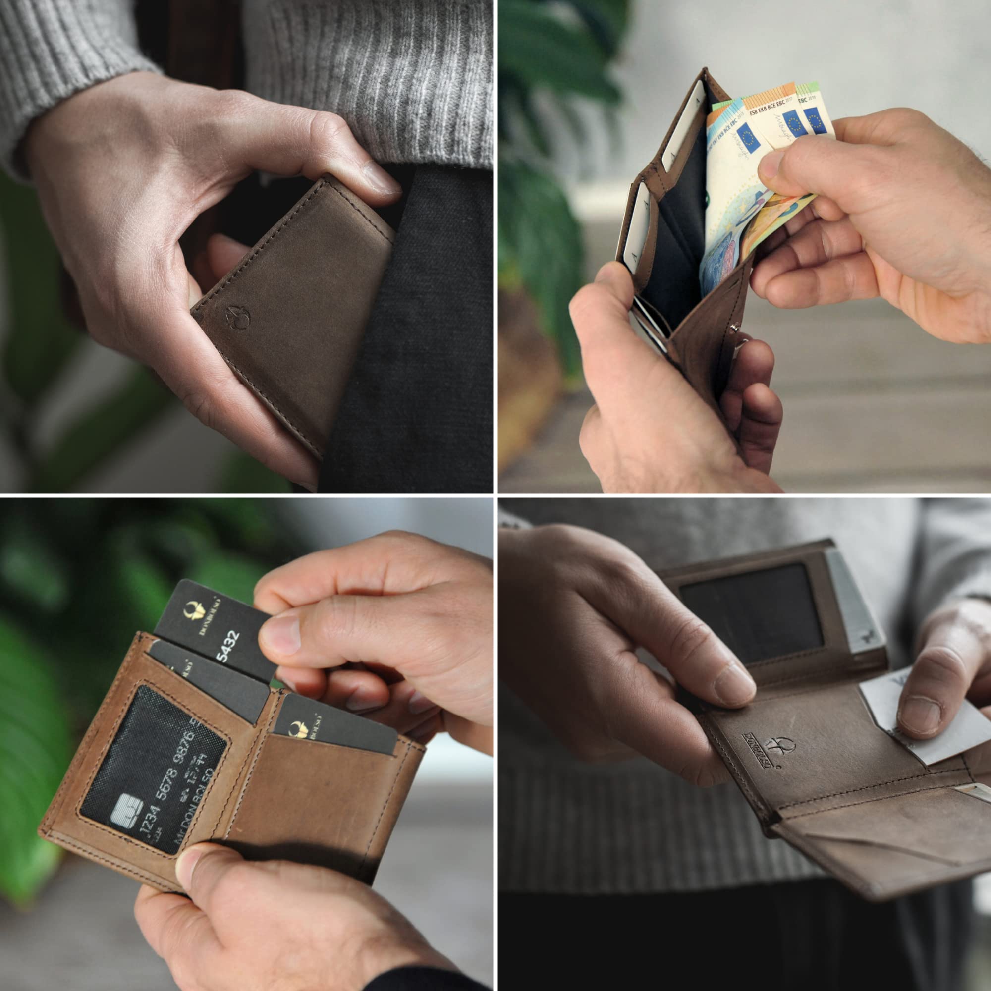 DONBOLSO Slim RFID Blocking Wallet for Men & Women - Genuine Leather Credit Card Holder with 9 Slots (Holds 13 Cards) - Vintage Brown - Perfect for Travel, Business & Everyday Use