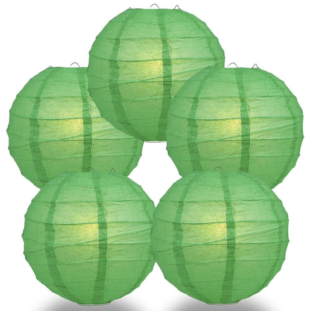 5 Pack 12 Inch Emerald Green Free Style Ribbing Hanging Paper Lanterns - Perfect for Wedding Decor, Party Supplies & Home Decoration