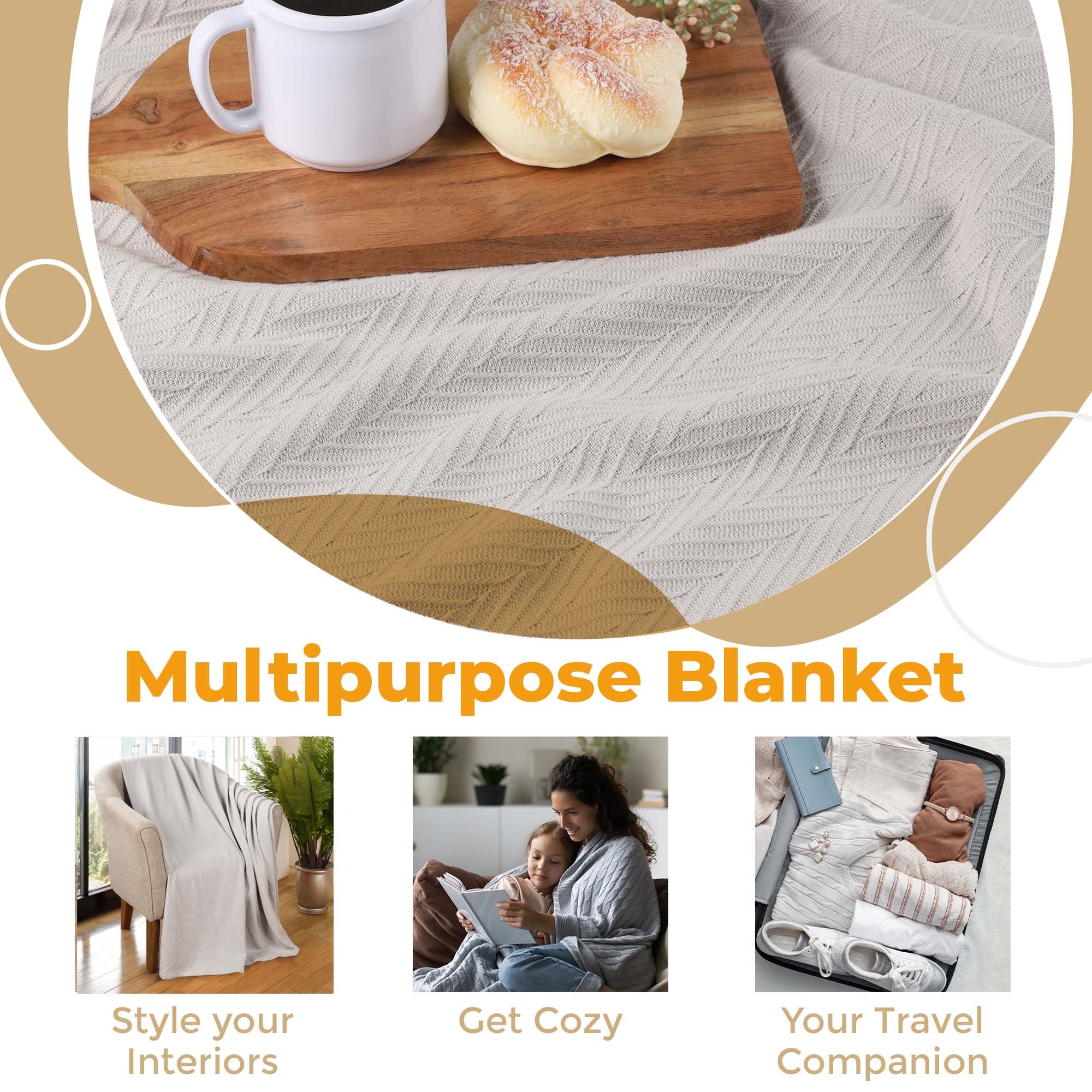 Soft All-Season Chevron Cotton Bed Blanket & Sofa Throw - Cozy Home Decor for Living Room, Bedroom, and Travel