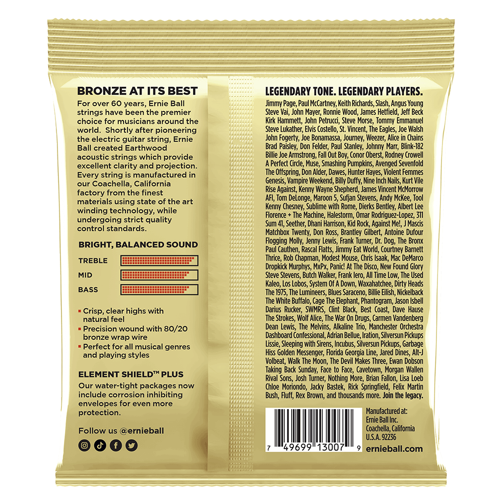 Ernie Ball Earthwood Custom Light 8020 Bronze Acoustic Guitar Strings (3-Pack) - 11.5-54 Gauge for Warm Tone & Playability | Perfect for Folk, Blues & Fingerstyle Playing