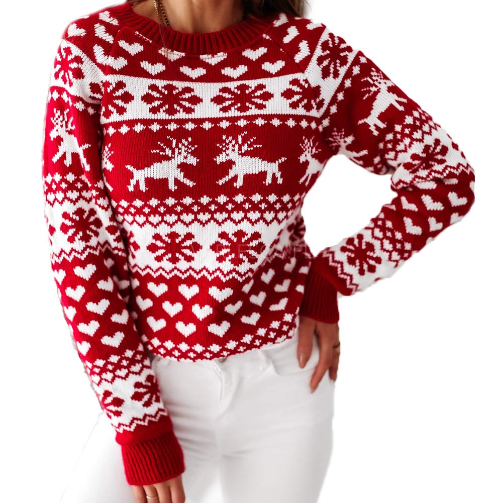 Women's Reindeer Ugly Christmas Sweater - Festive Holiday Pullover Knit Jumper Top for Christmas Parties, Family Gatherings & Winter Outfits