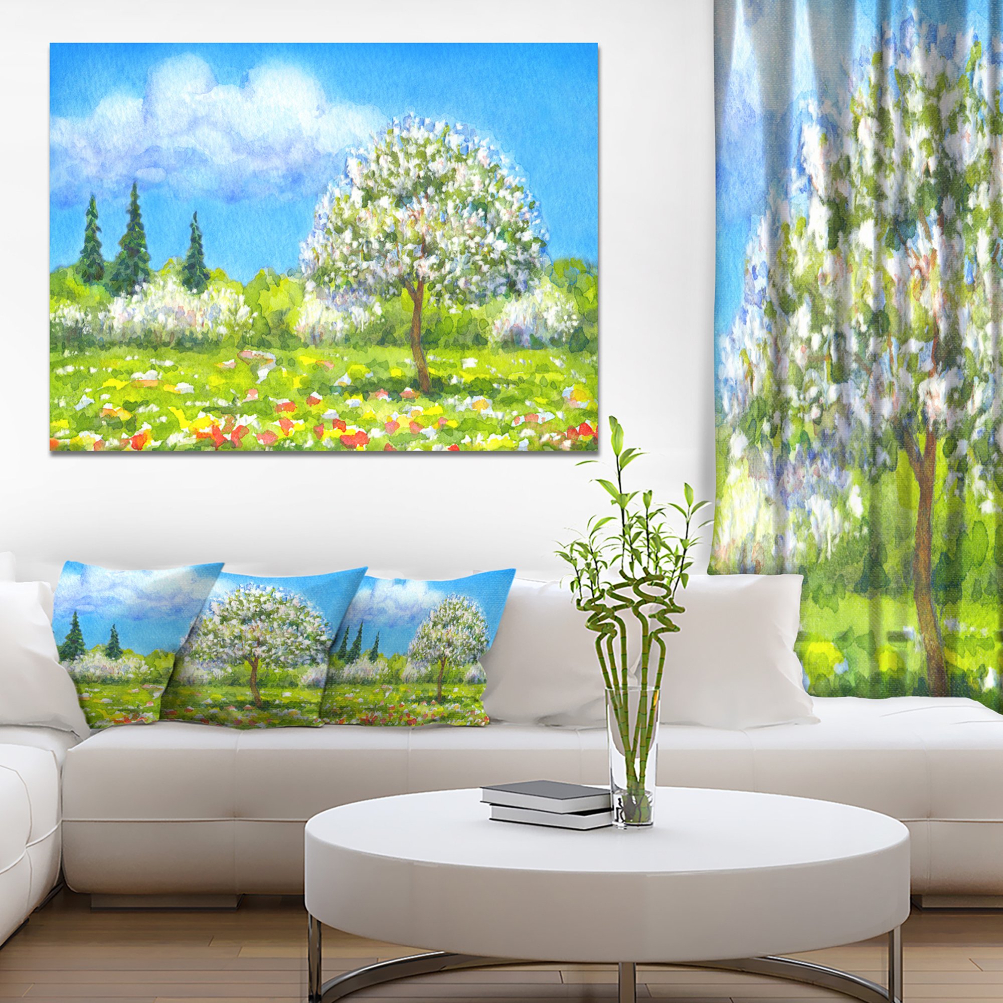 Tree in Different Seasons Watercolor Landscape Canvas Art Print - Nature Wall Decor for Living Room, Bedroom & Office - Perfect Gift for Home & Interior Design