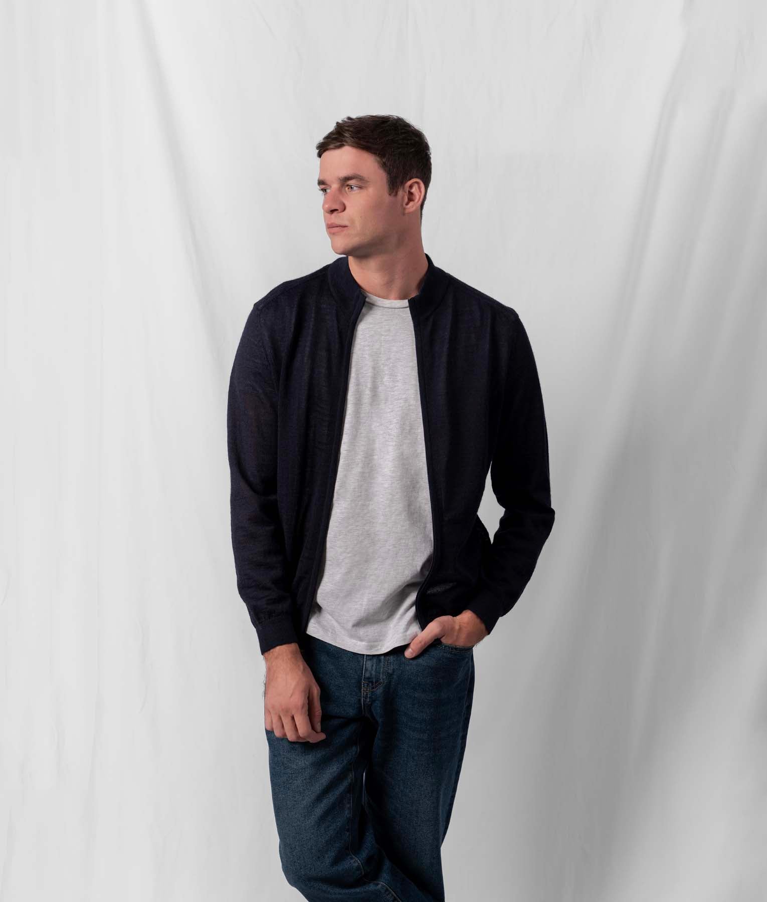 Stylish Jersey Mock Cardigan in Navy Blue - Perfect for Casual Outfits, Layering & Cozy Fall Fashion
