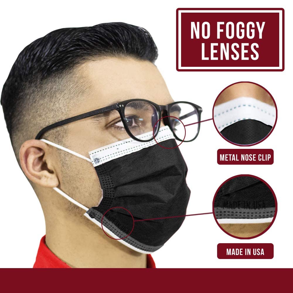 4-Ply Breathable Disposable Face Masks - Made in USA - Comfortable Elastic Ear Loops - Multiple Colors (500 Pack, Black & White) - Ideal for Daily Use, Travel, Work & Public Safety