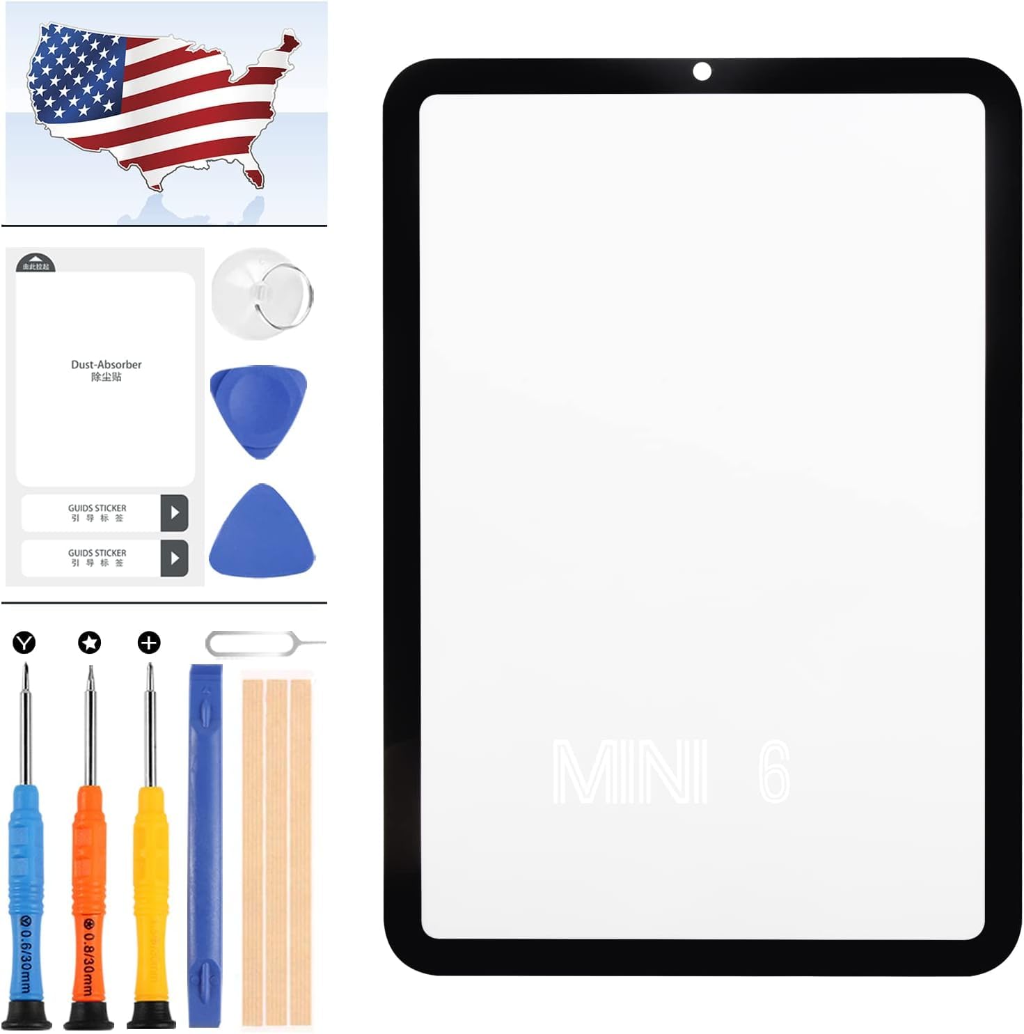 iPad Mini 6th Generation Front Glass Replacement Kit - Compatible with iPad Mini 6 (A2567, A2568, A2569 Models) - 8.3 Inch Outer Screen Panel Repair Part with Free Tools (Not LCD/Touch Digitizer) - Perfect for DIY Screen Repair at Home or Office