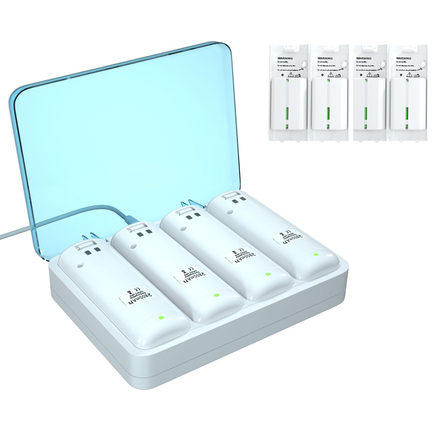Rechargeable 4-Pack Battery Pack for Wii & Wii U Remote Controller - 2800mAh Replacement Batteries with 4-Port Charging Station | Perfect for Gaming Sessions, Family Game Nights & Long Playtime