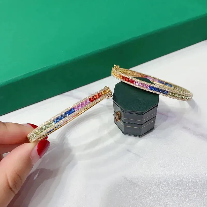 18K Yellow Gold Diamond & Aquamarine Bangle for Women - Luxury Real Natural Gemstone Bracelet - Perfect for Parties, Weddings & Romantic Gifts