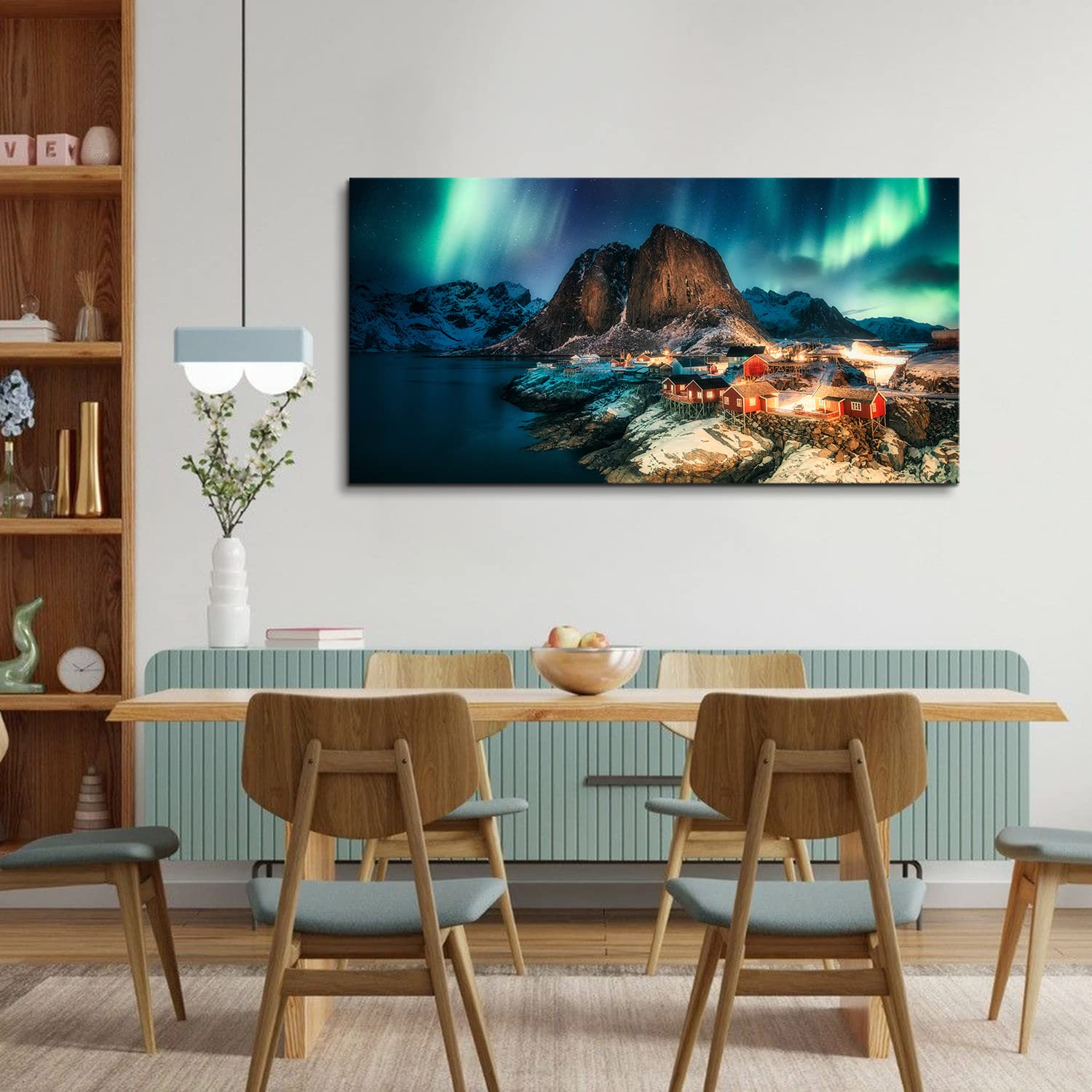 Northern Lights Canvas Wall Art - Green Aurora Borealis Landscape Painting, Modern Nature Scenery Print for Living Room, Bedroom & Home Decor (30x60 Inches) - Perfect for Creating a Calming Atmosphere in Your Space