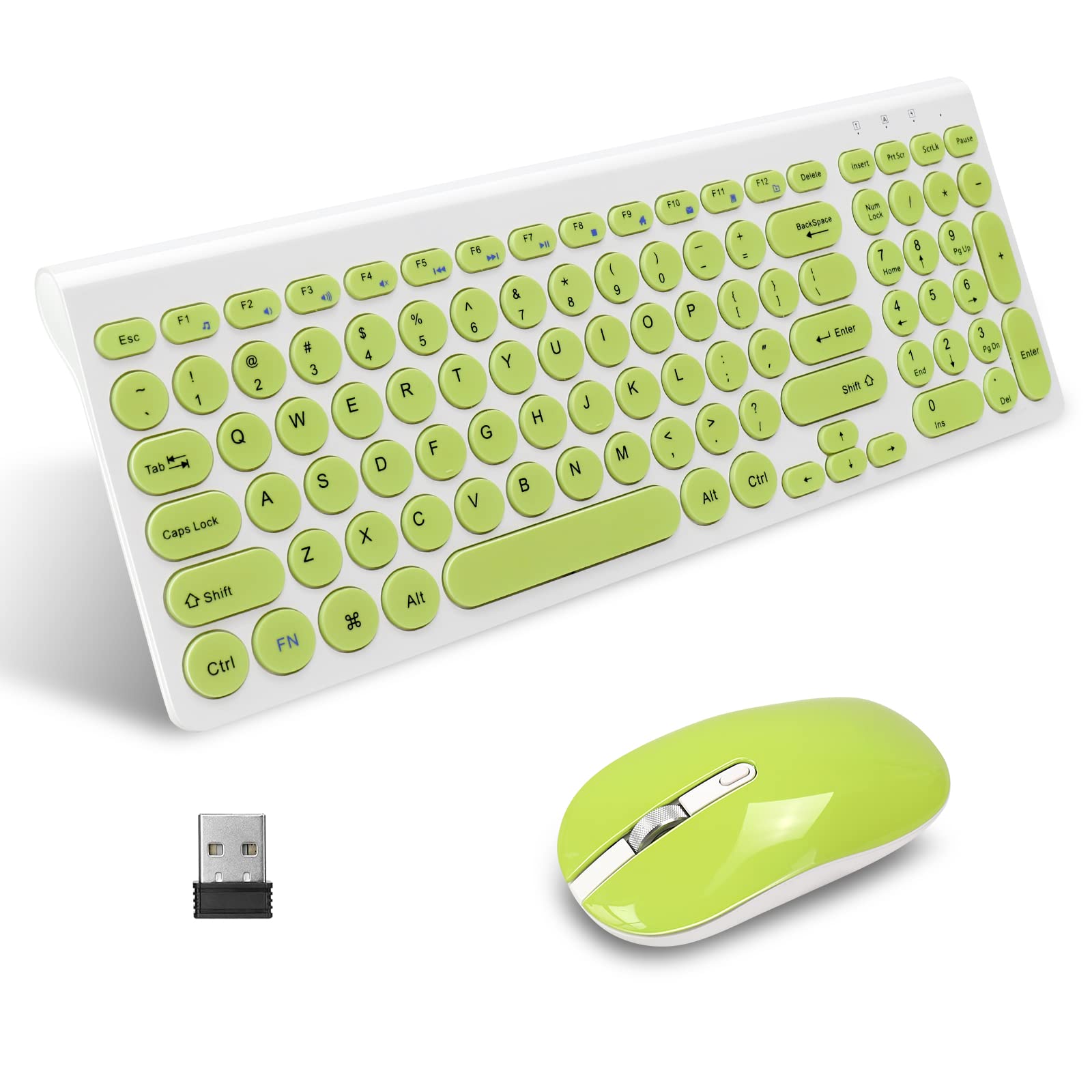 LeadsaiL Wireless Keyboard and Mouse Combo - 2.4GHz Ergonomic USB Set, Compact Silent Design for Windows Laptop/Desktop/PC - Grass Green | Perfect for Home Office, Gaming & Productivity