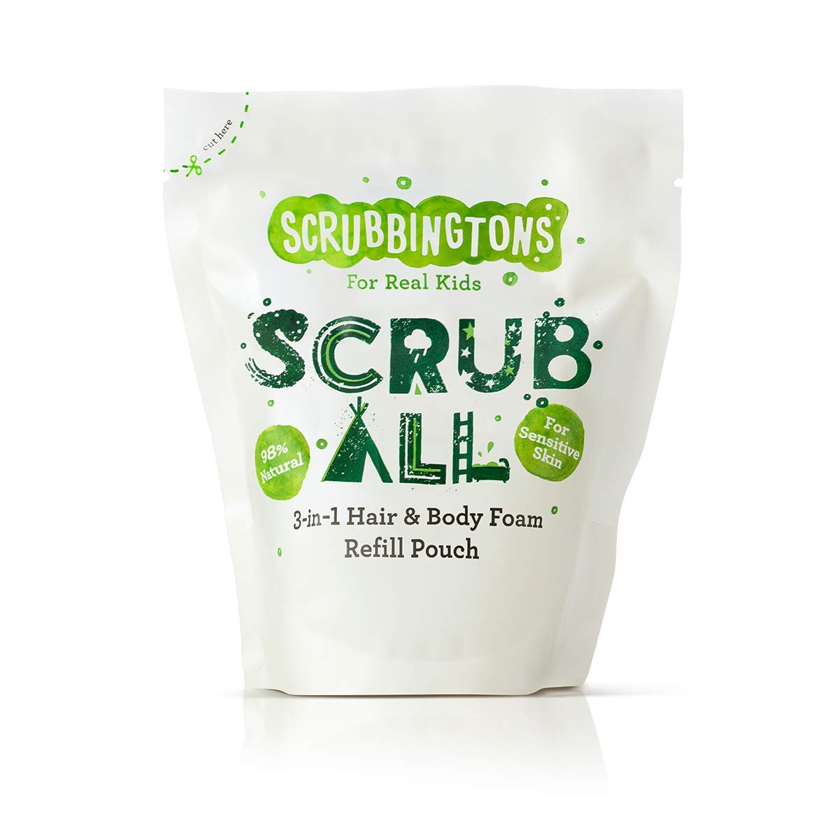Scrubbingtons Kids 3-in-1 Shampoo, Conditioner & Body Wash Foam for Sensitive Skin - 200ml Refill Pouch | Gentle Baby Bath & Hair Care for Daily Use | Tear-Free Formula for Toddlers & Children