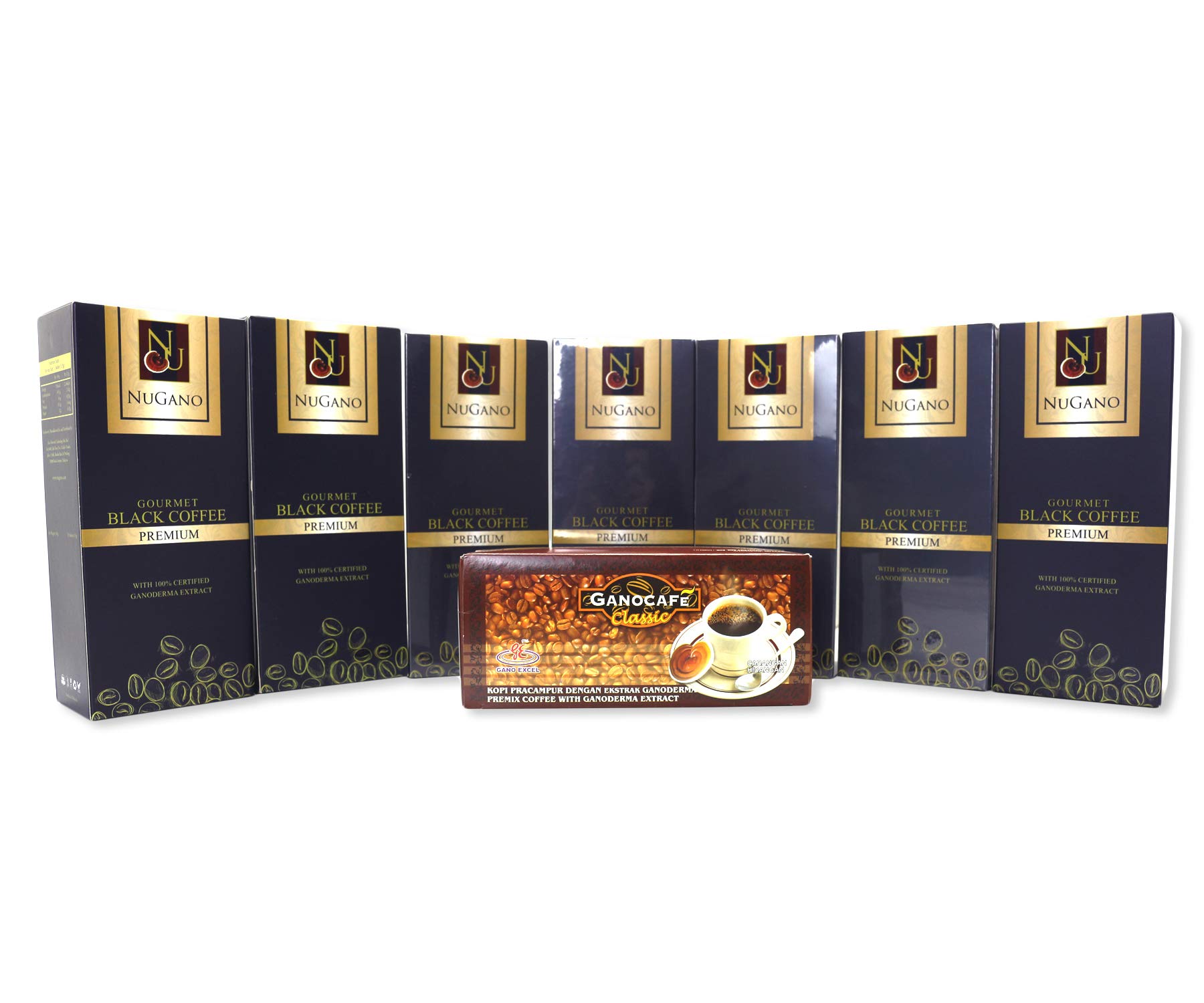 Premium Nugano Gourmet Black Coffee & Gano Excel Classic Coffee Bundle - 7 Boxes + 1 Box - Rich Aroma & Bold Flavor for Home, Office & Gifts