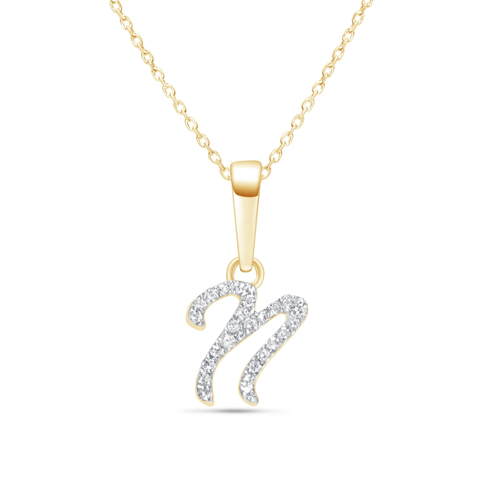 14K Solid Yellow Gold Cursive Diamond Initial Necklace - Personalized Name Letter Pendant Jewelry for Women, Gift for Her, Birthday, Anniversary, Valentine's Day