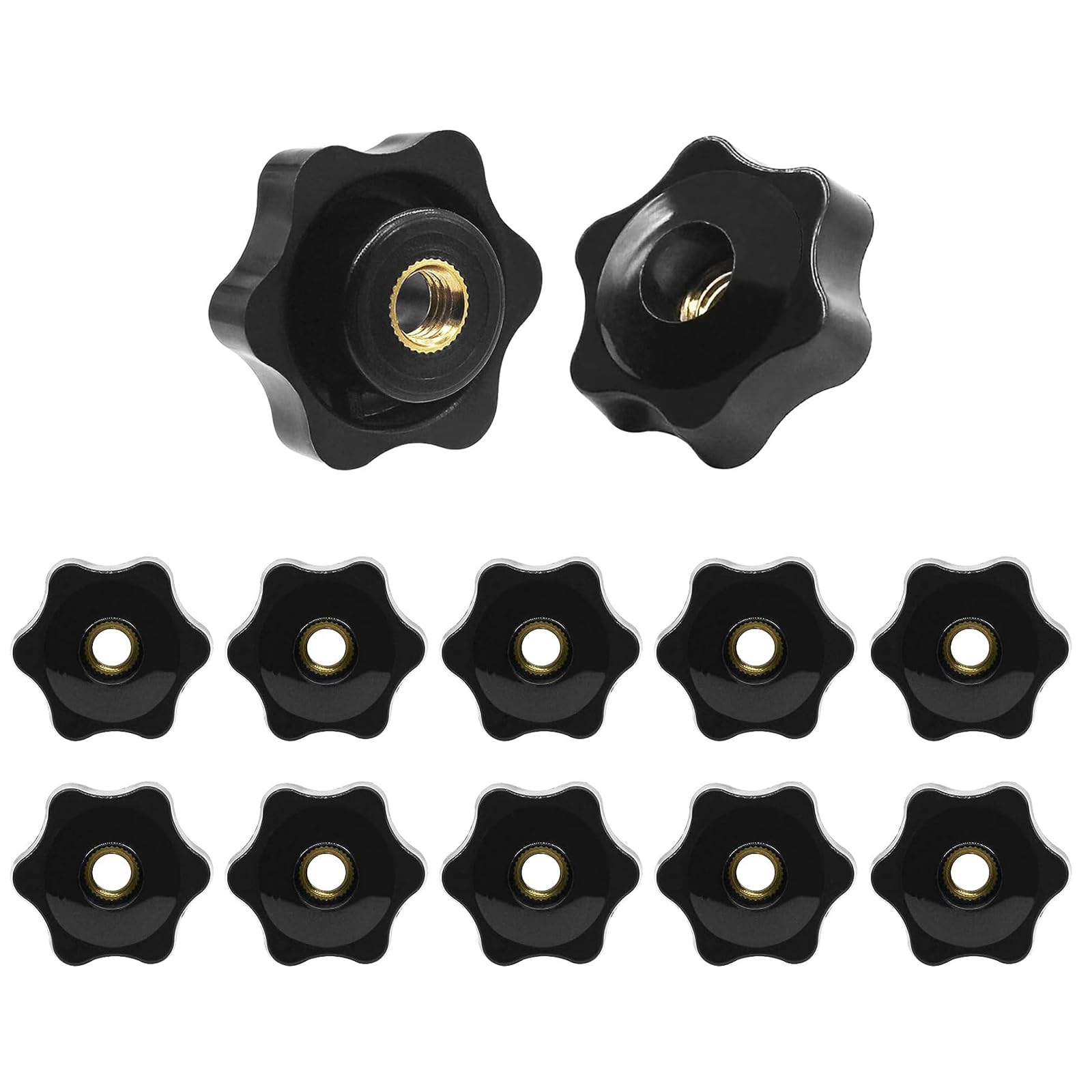 Black Plastic Star Knob - M8 Threaded Knurled Clamping Nut (12Pcs) for Lawn Mower Handle, Machinery & DIY Projects - Secure Grip & Easy Adjustment