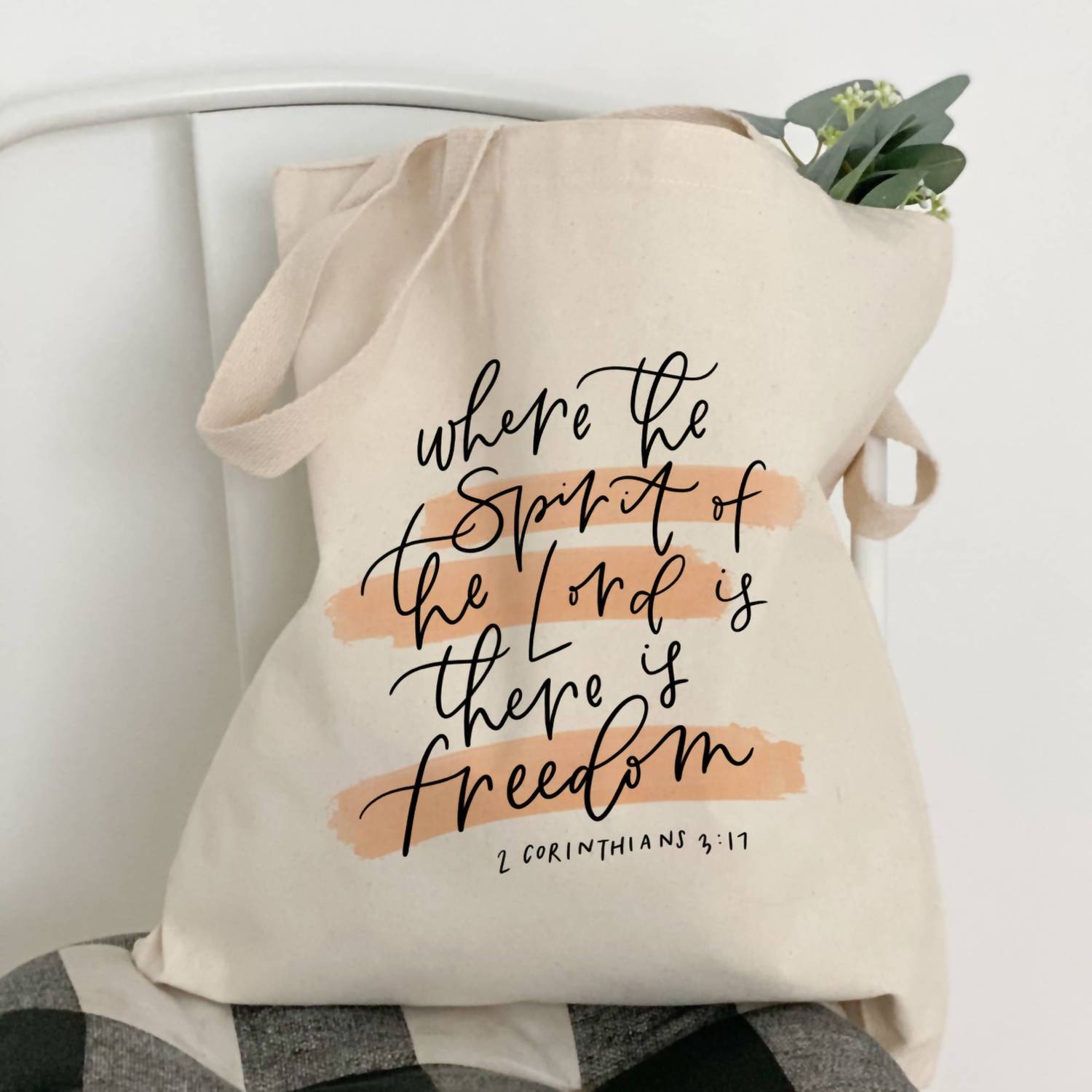 Spirit of the Lord Tote Bag in Beige - Religious Canvas Tote for Church, Bible Study & Everyday Use