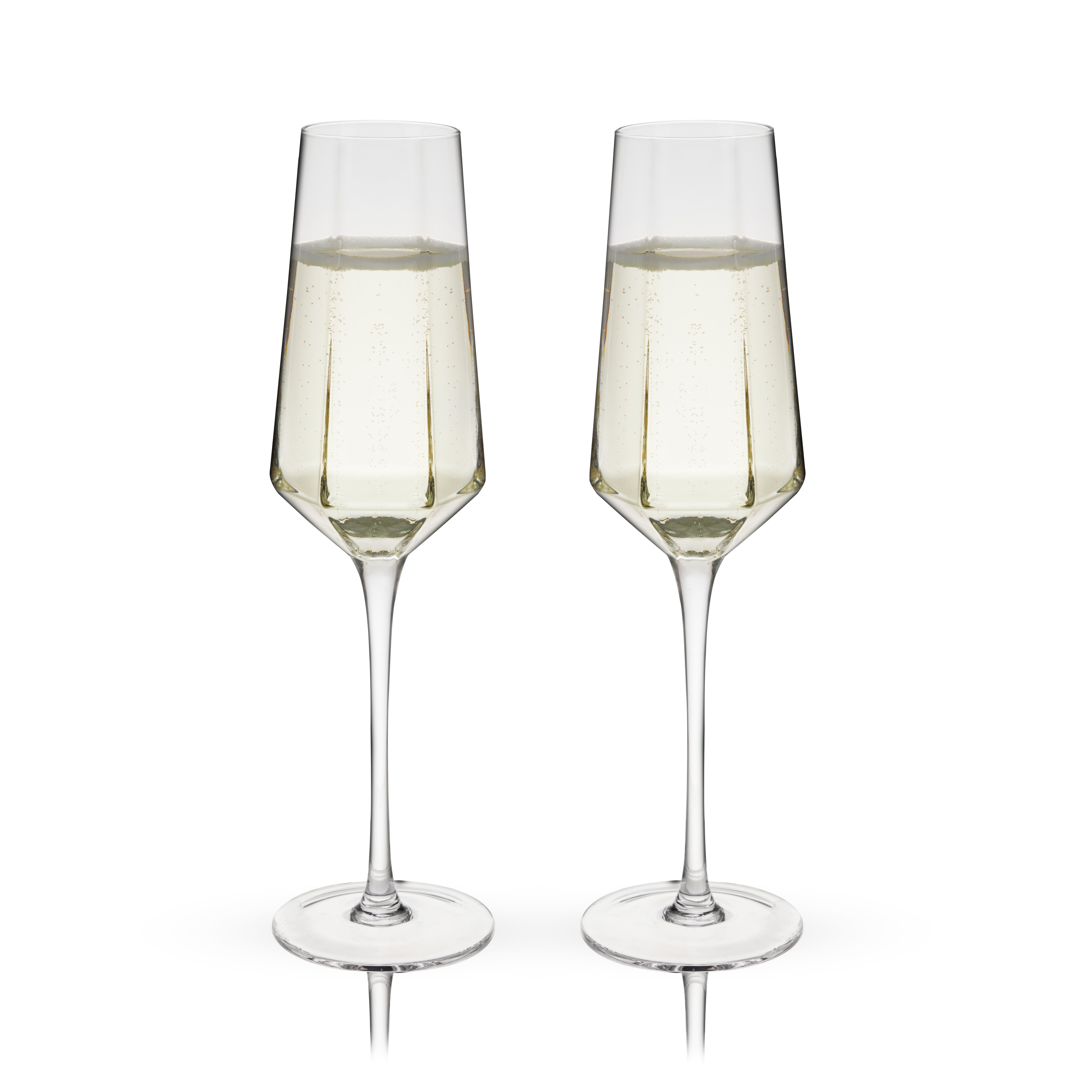 Premium Seneca Diamond Crystal Champagne Flutes Set of 2 - Elegant Stemware for Wedding Toasts, Anniversary Celebrations & Romantic Dinners - Dishwasher Safe Lead-Free Glass