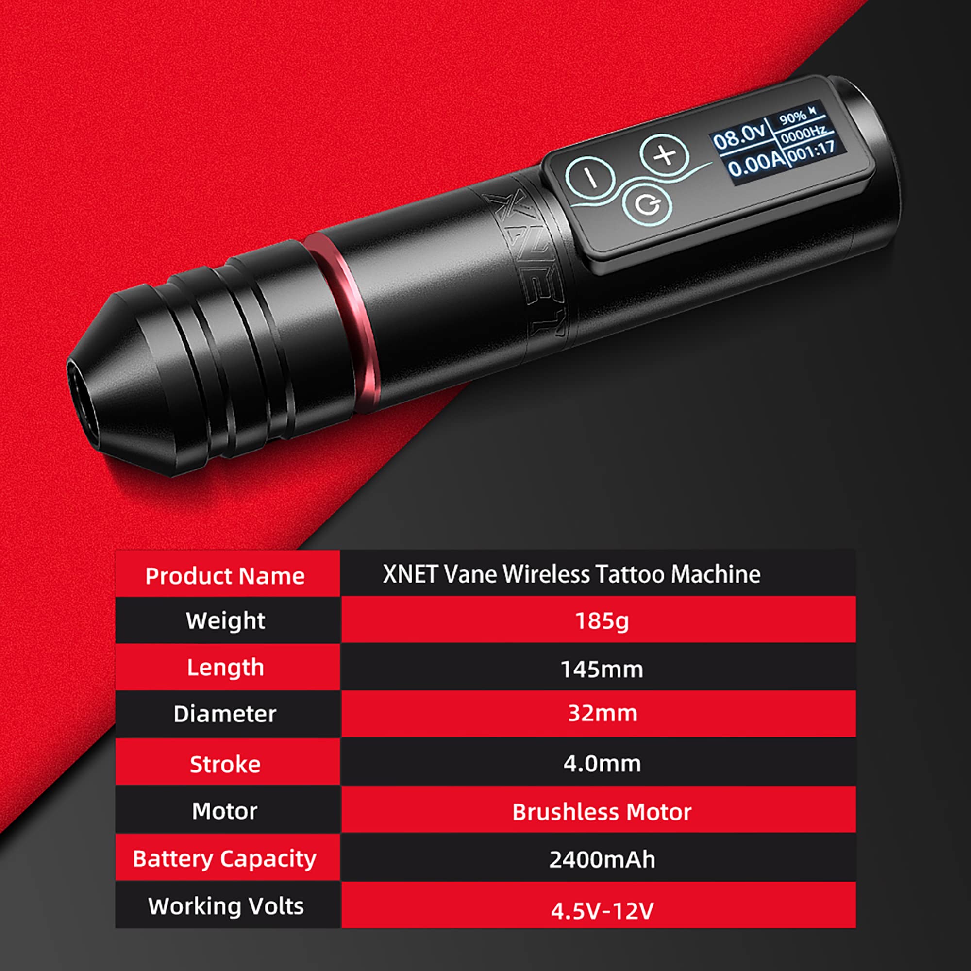 Xnet Vane Wireless Tattoo Machine - Professional Rotary Tattoo Pen with Brushless Motor, 2400mAh Battery, LED Touch Screen Display & 2 Extra Batteries for Tattoo Artists | Perfect for Studio Work & Professional Tattooing