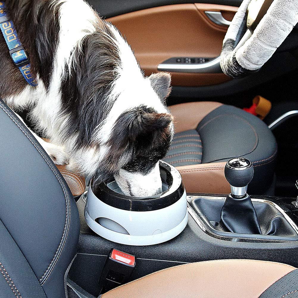 No Spill Slow Feeder Dog Water Bowl - 25oz Non-Slip Pet Water Dispenser with Floating Disk for Dogs & Cats (Blue) - Perfect for Travel, Car Rides & Home Use
