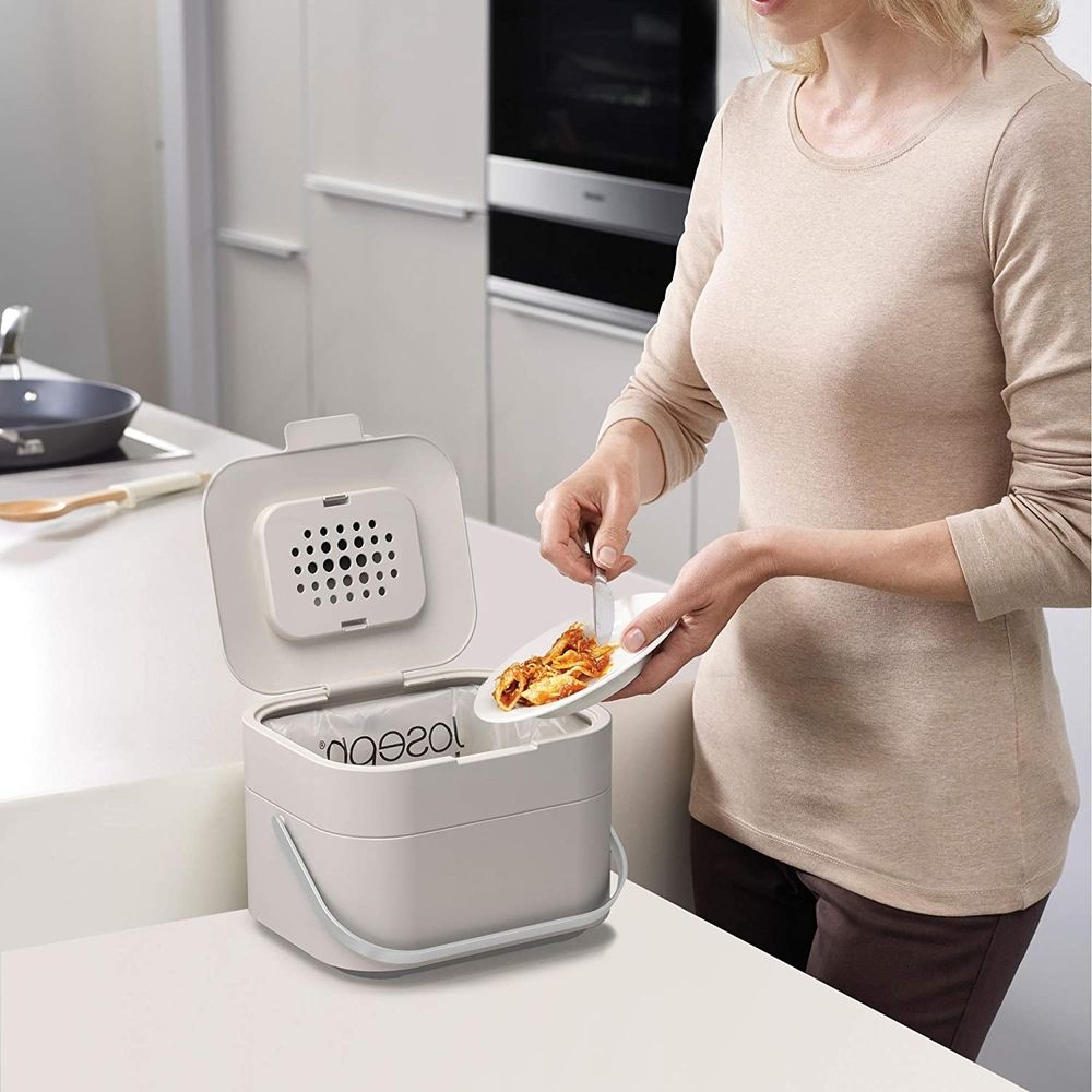 Joseph Joseph Stack 4L Kitchen Compost Bin - White | Odor-Free Food Waste Container for Eco-Friendly Composting | Perfect for Countertop, Sink, or Under Cabinet Use