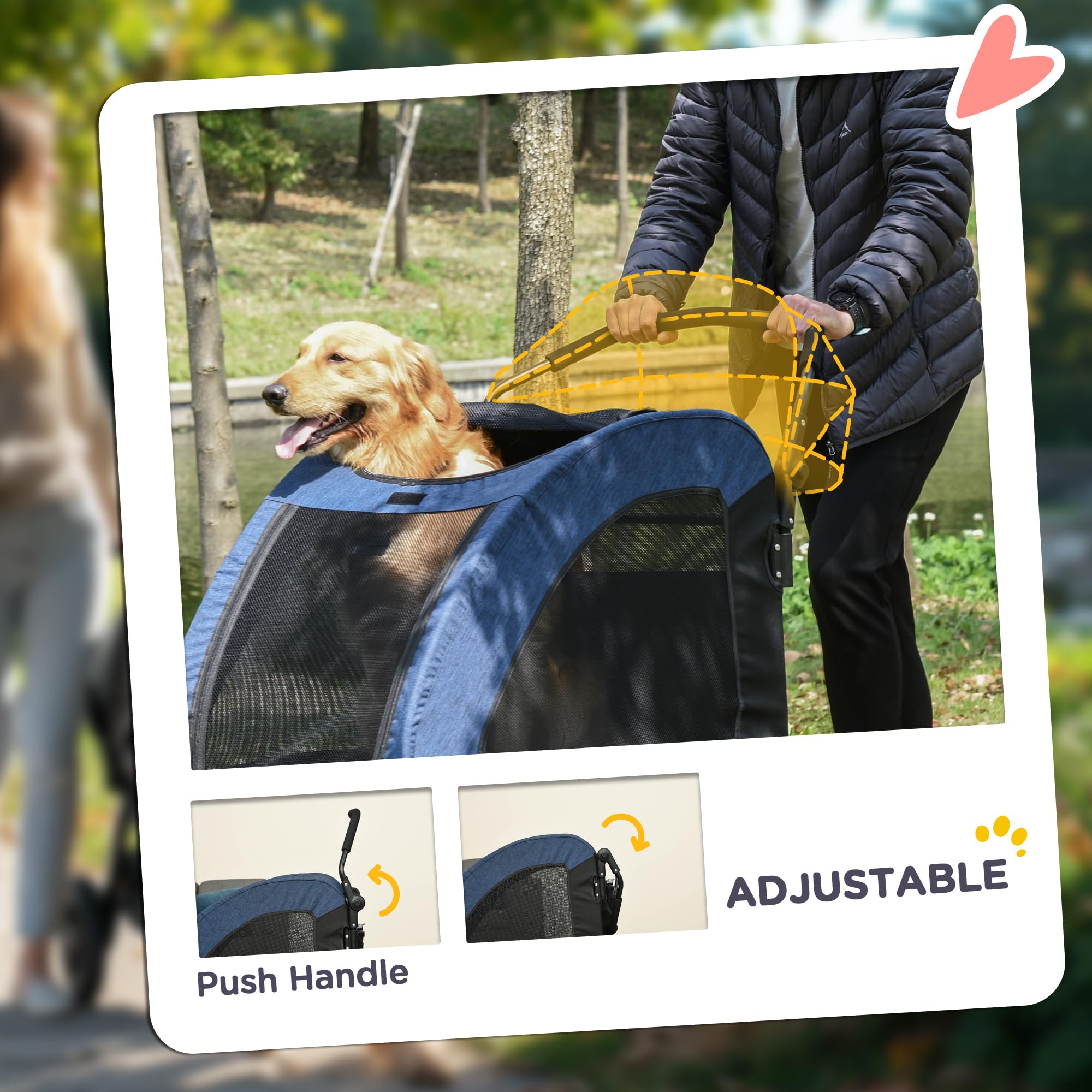 PawHut 4-Wheel Folding Pet Stroller for Medium & Large Dogs - Universal Wheels, Storage Basket & Safety Leash - Blue | Perfect for Outdoor Walks, Vet Visits & Shopping Trips