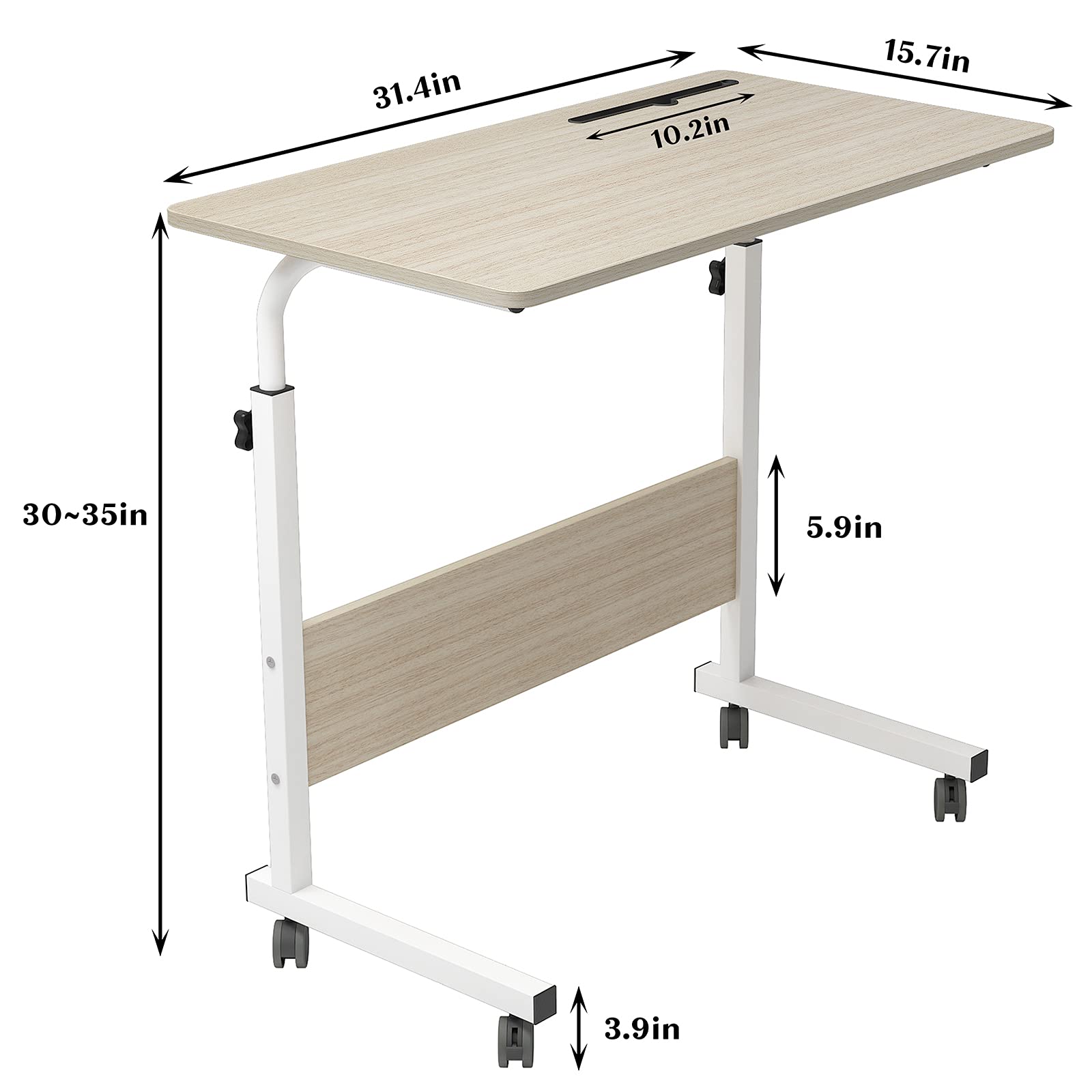 Soges Furniture 31.5 Inch Mobile Side Table with Tablet Slot & Wheels, Adjustable Laptop Desk for Bed & Sofa, Maple Finish – Perfect for Home Office, Living Room, and Small Spaces