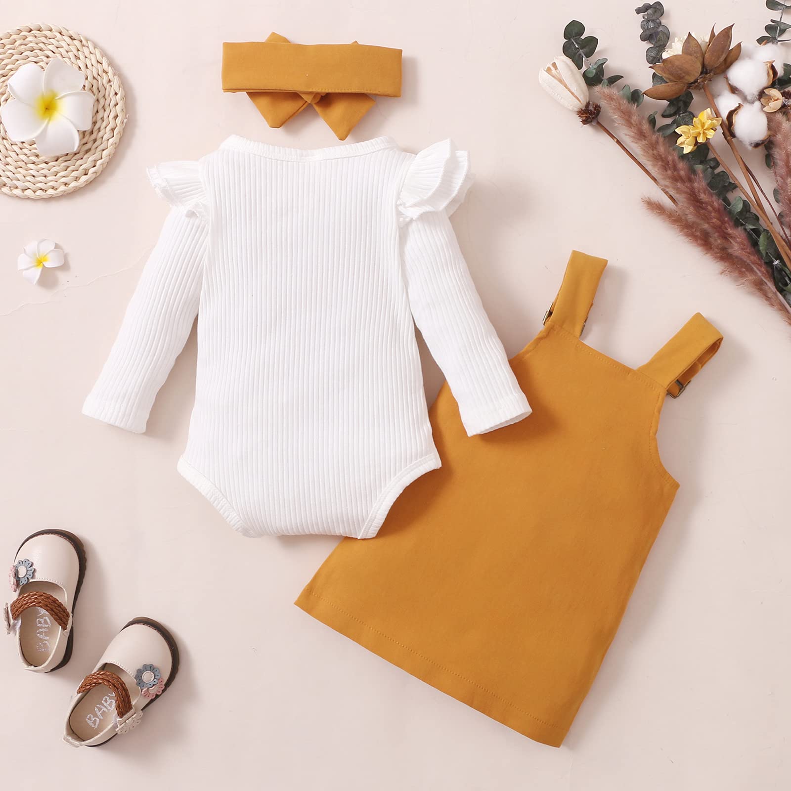 Mubineo 3-Piece Newborn Baby Girl Outfit Set - Bodysuit, Romper, Dress & Headband - Soft Cotton Baby Clothes for Photos, Parties & Everyday Wear