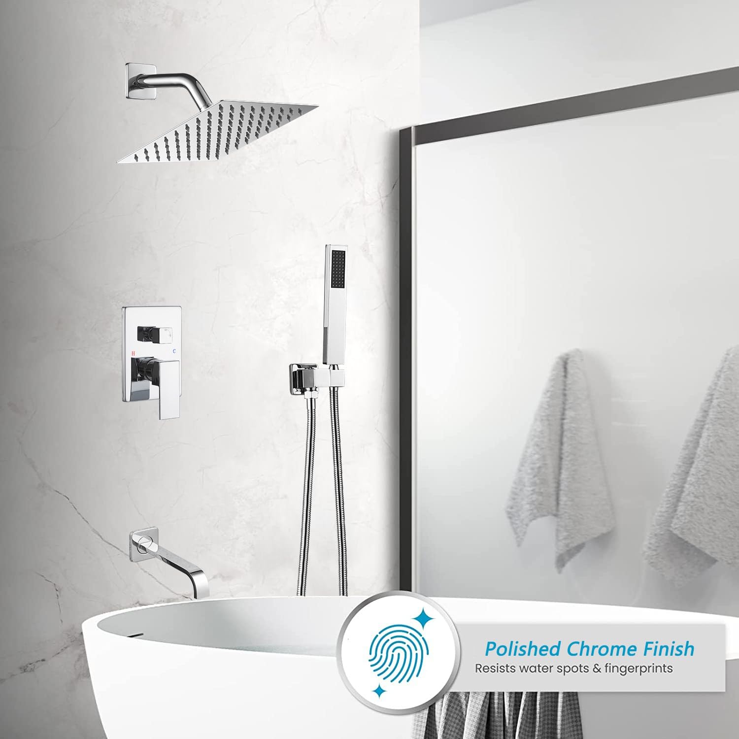 8 Inch Chrome Shower Faucet Set - Wall Mounted Tub and Shower System with Handheld Sprayer, 3-Function Shower Head & Rough-in Valve - Perfect for Modern Bathroom Renovations and Spa-Like Showers