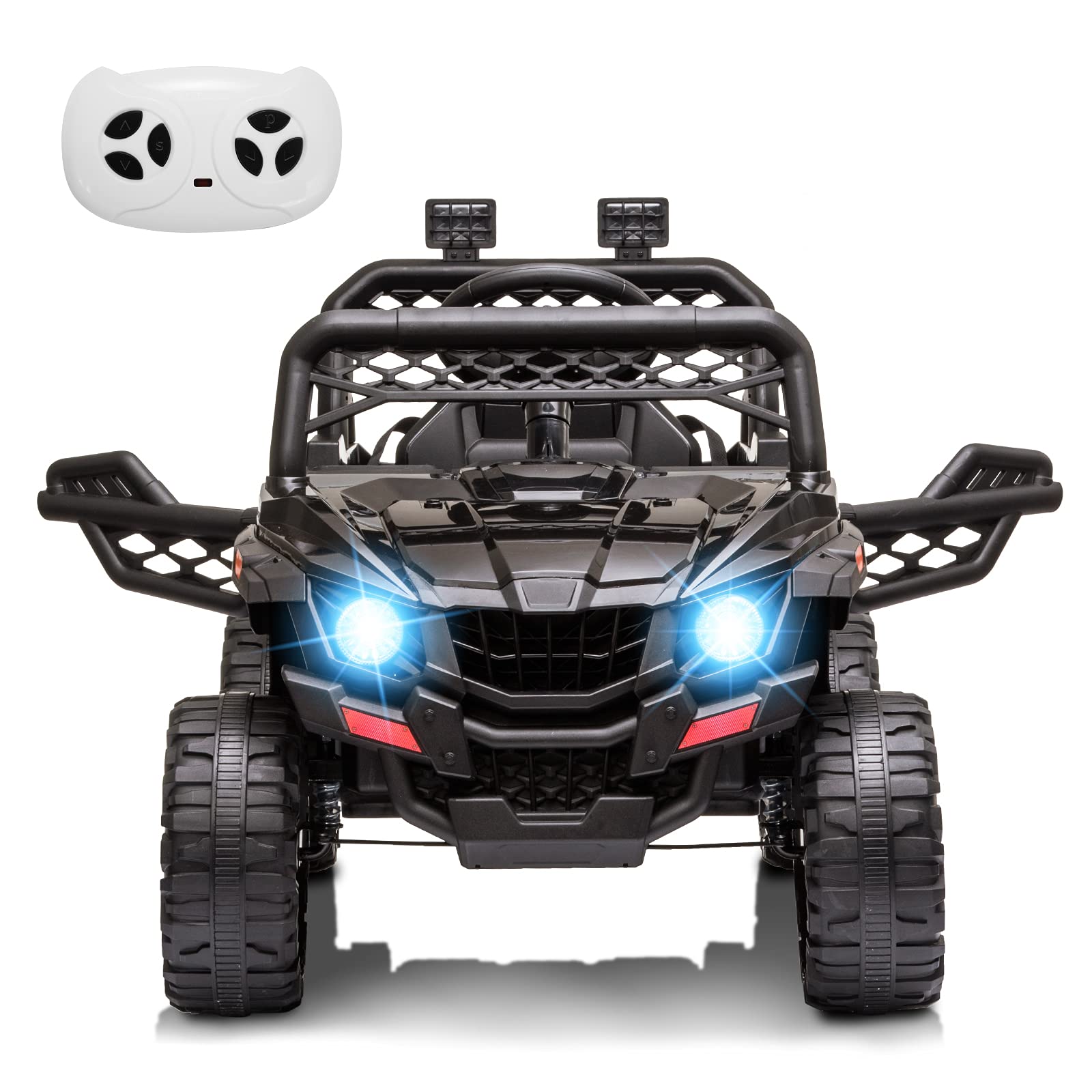Nasitip 12V Kids Electric Ride On Car Truck with Parent Remote Control - Spring Suspension, LED Lights, AUX Port & Music - Black (No Tent) - Perfect for Indoor & Outdoor Play, Birthday Gifts, and Toddler Pretend Driving Fun