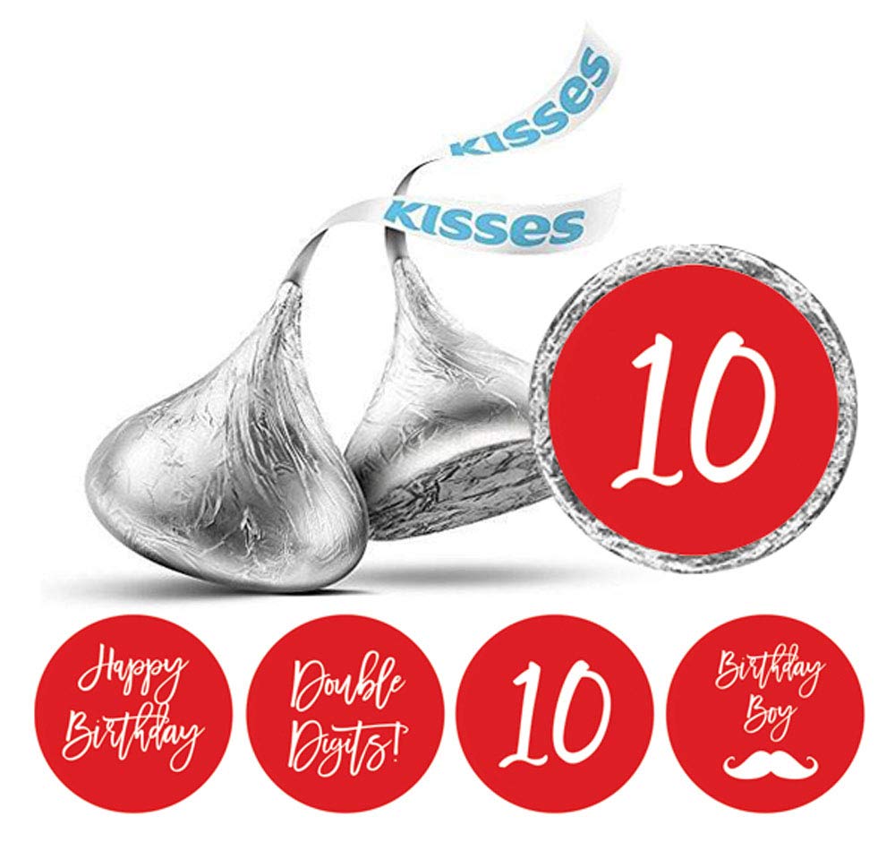 10th Birthday Candy Stickers for Boys - 190pcs Chocolate Labels in Red - Perfect for Party Favors, Gift Wrapping & Cupcake Decorations